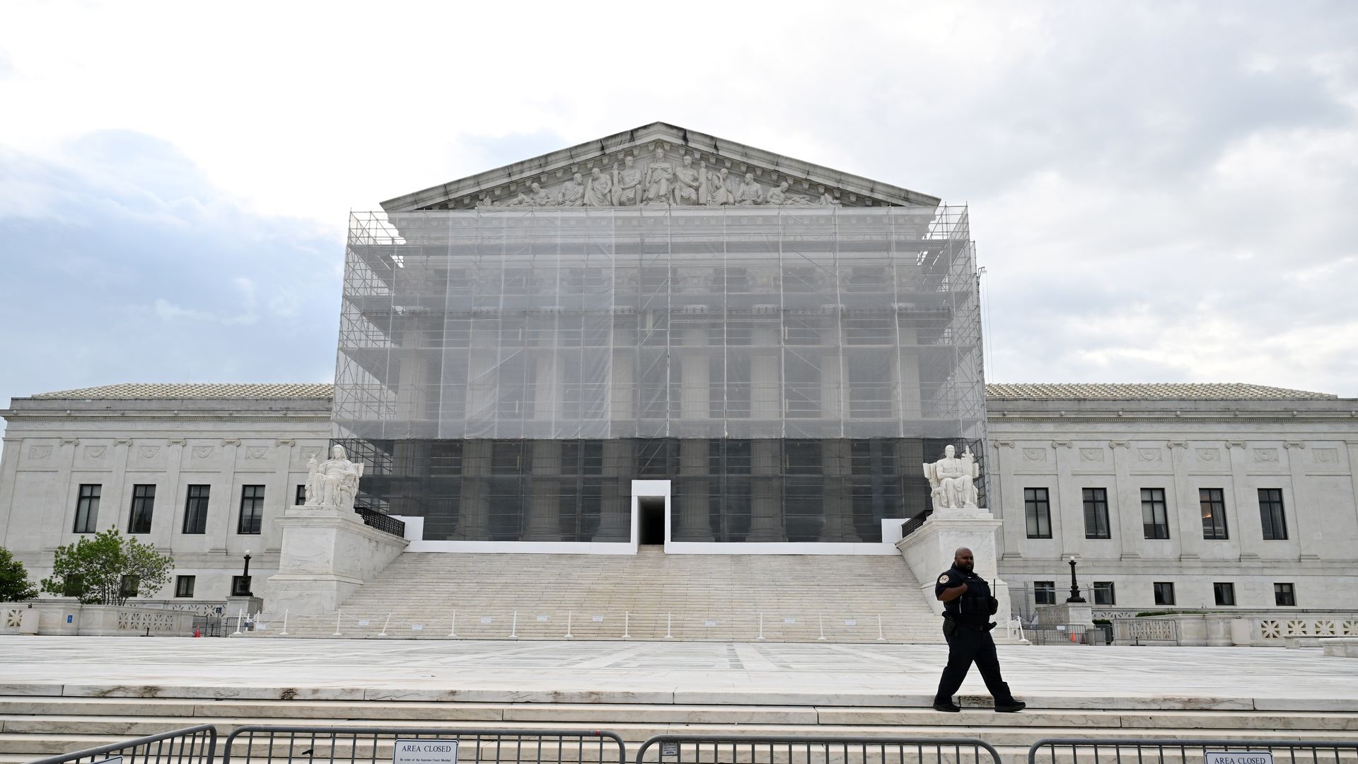 A police officer is seen outside the Supreme Court on May 15, 2025, in Washington, D.C. 