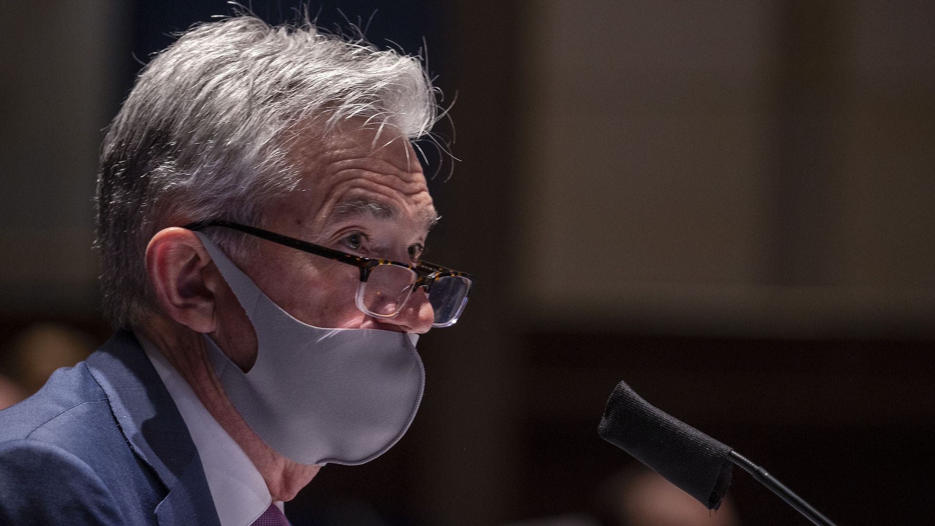 Federal Reserve Chair Jerome Powell wears a mask during a testimony before the House Financial Services Committee in June in Washington