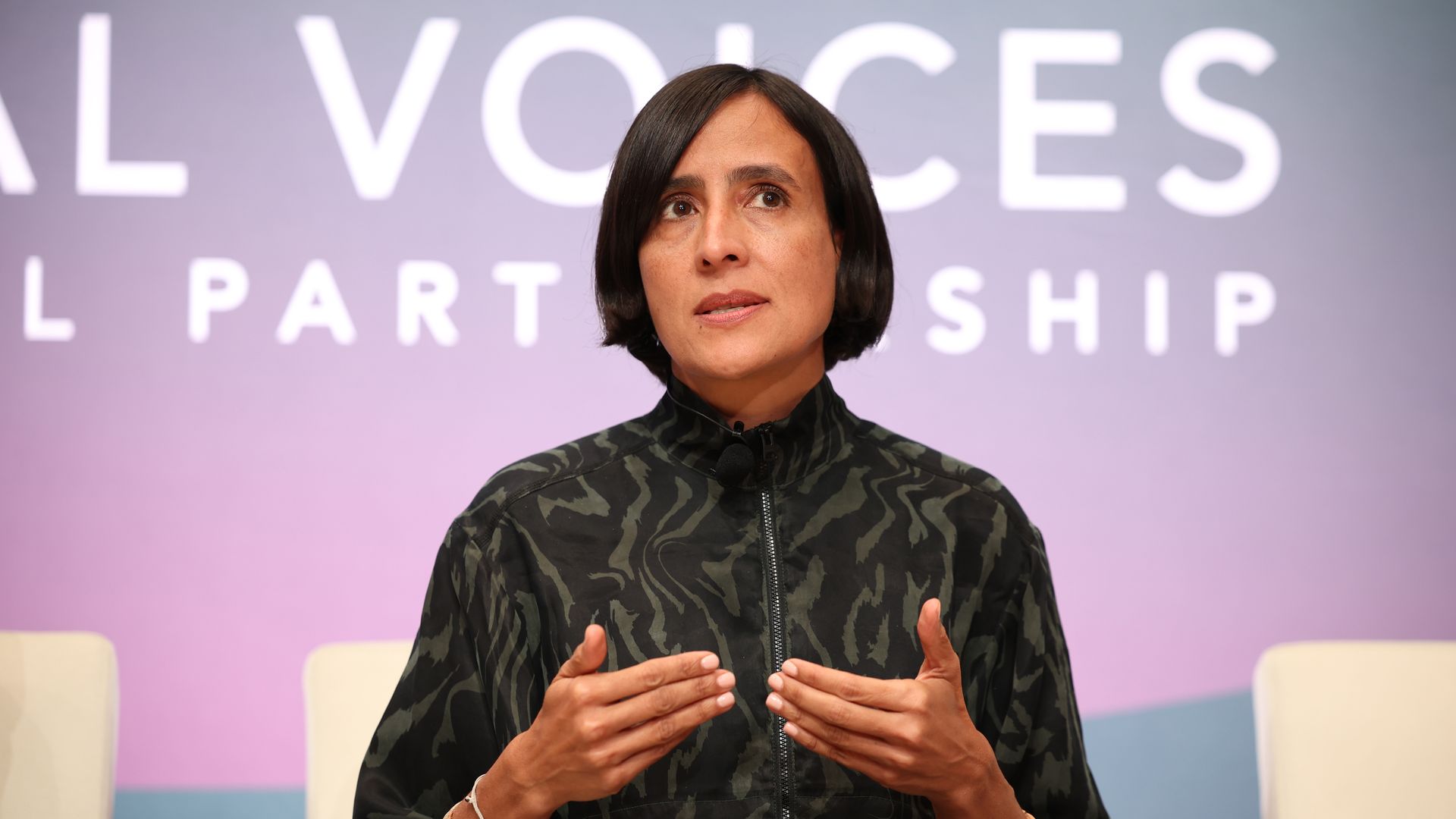 Colombian Environment Minister Susana Muhamad speaking at a Vital Voices Global Leadership Awards on May 30.