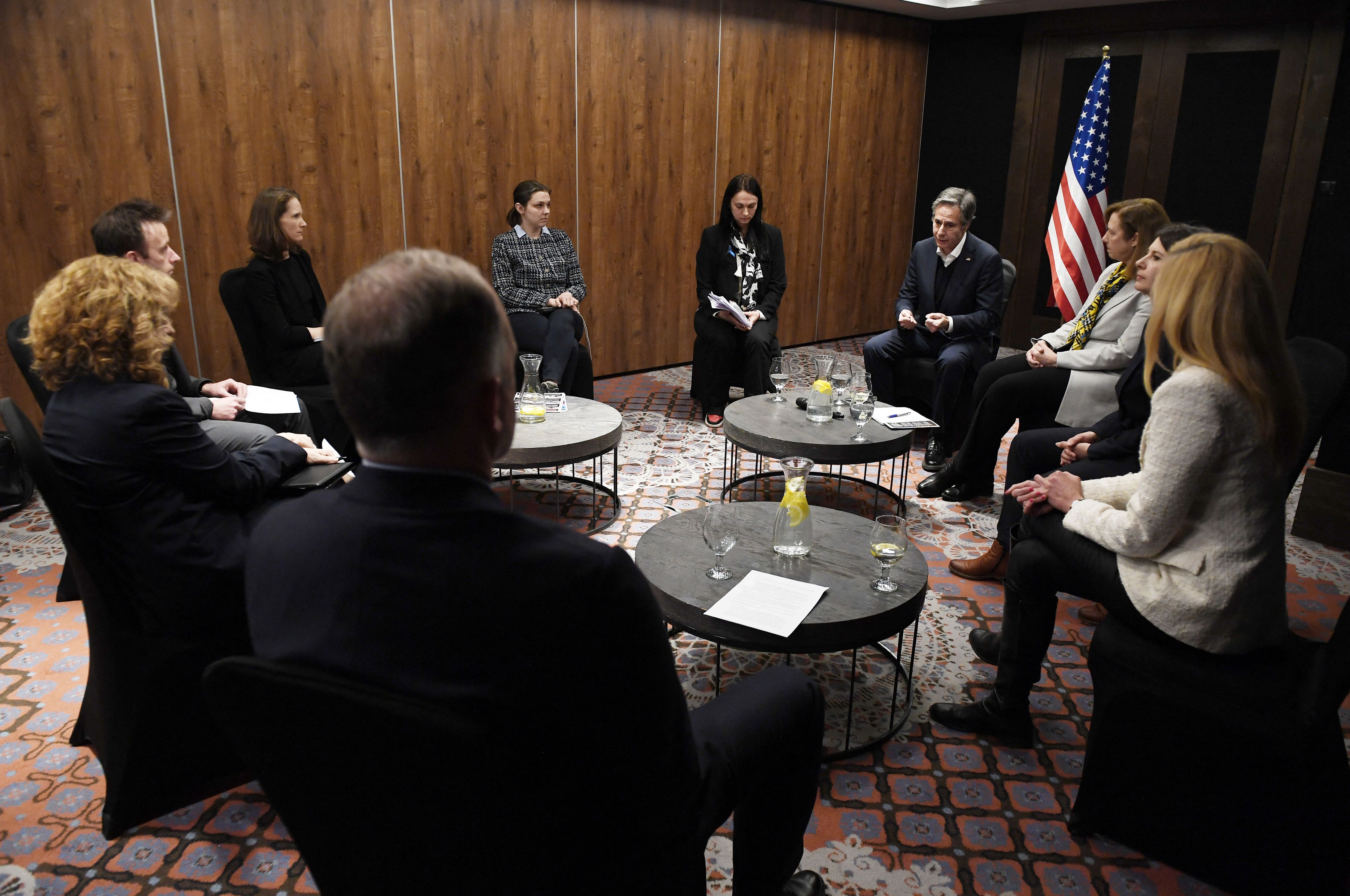 Secretary of State Antony Blinken meets with members of the Ukrainian Civil Society in Rzeszów, Poland on March 5, 202
