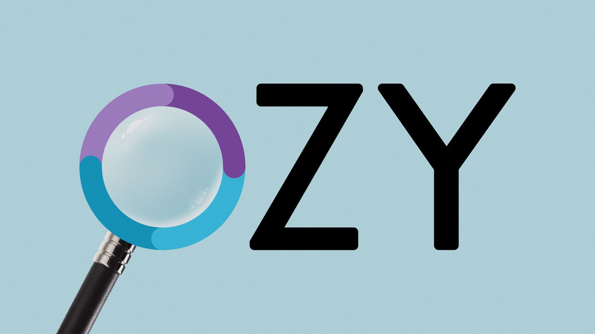 Illustration of the Ozy logo, which is the letters O-Z-Y in all caps, with the "O" in the shape of a magnifying glass.
