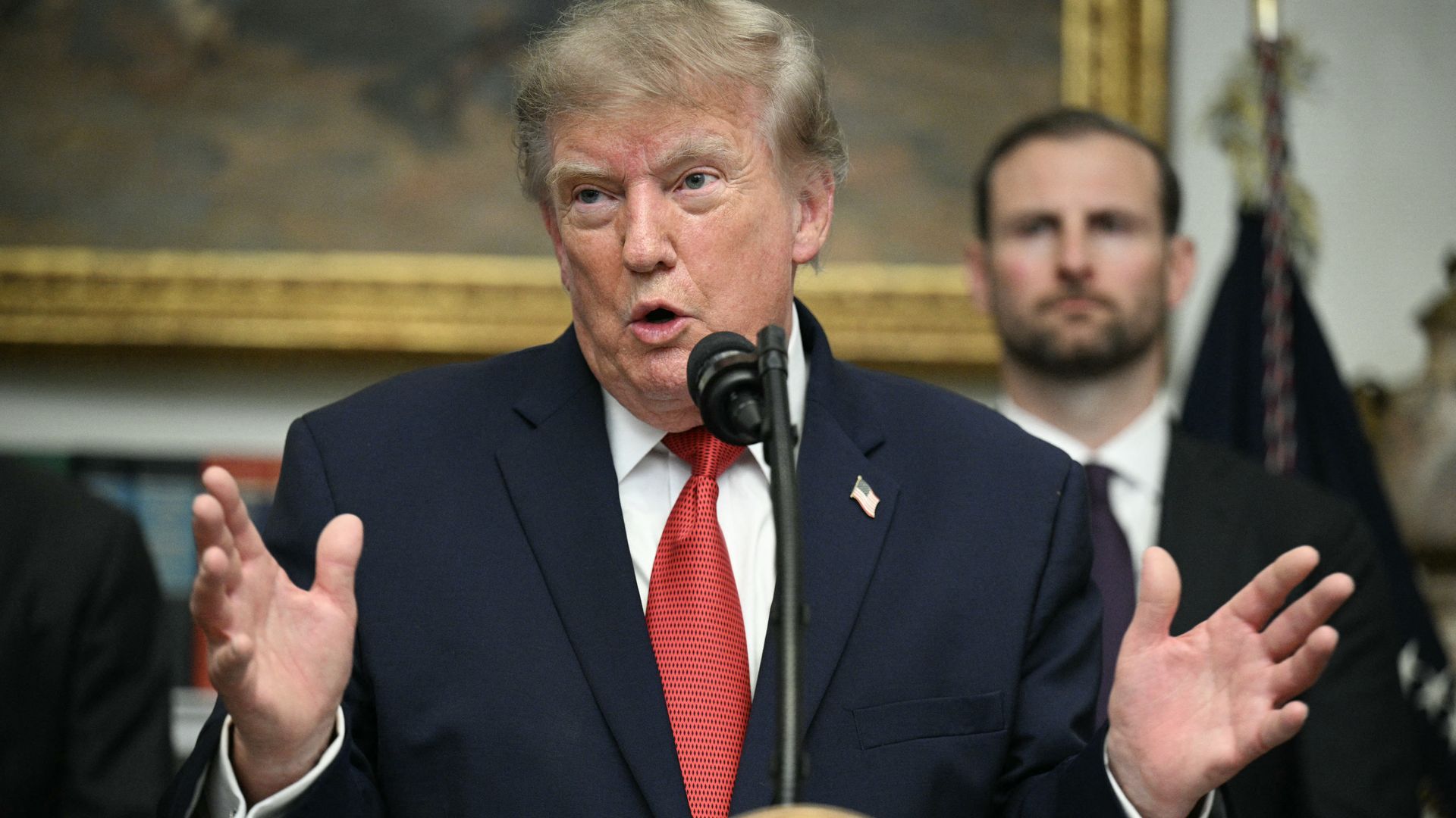 US President Donald Trump delivers remarks during a meeting with cryptocurrency executives in the Roosevelt Room of the White House in Washington, DC, on August 19, 2026. (Photo by Jim WATSON / AFP via Getty Images)