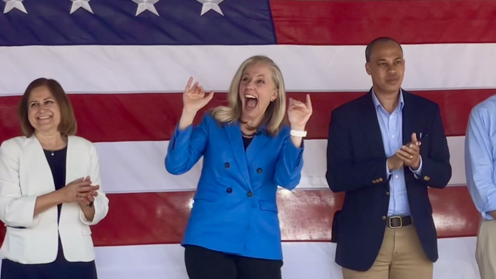 a picture of ghazala hashmi, spanberger and jay jones next to each other