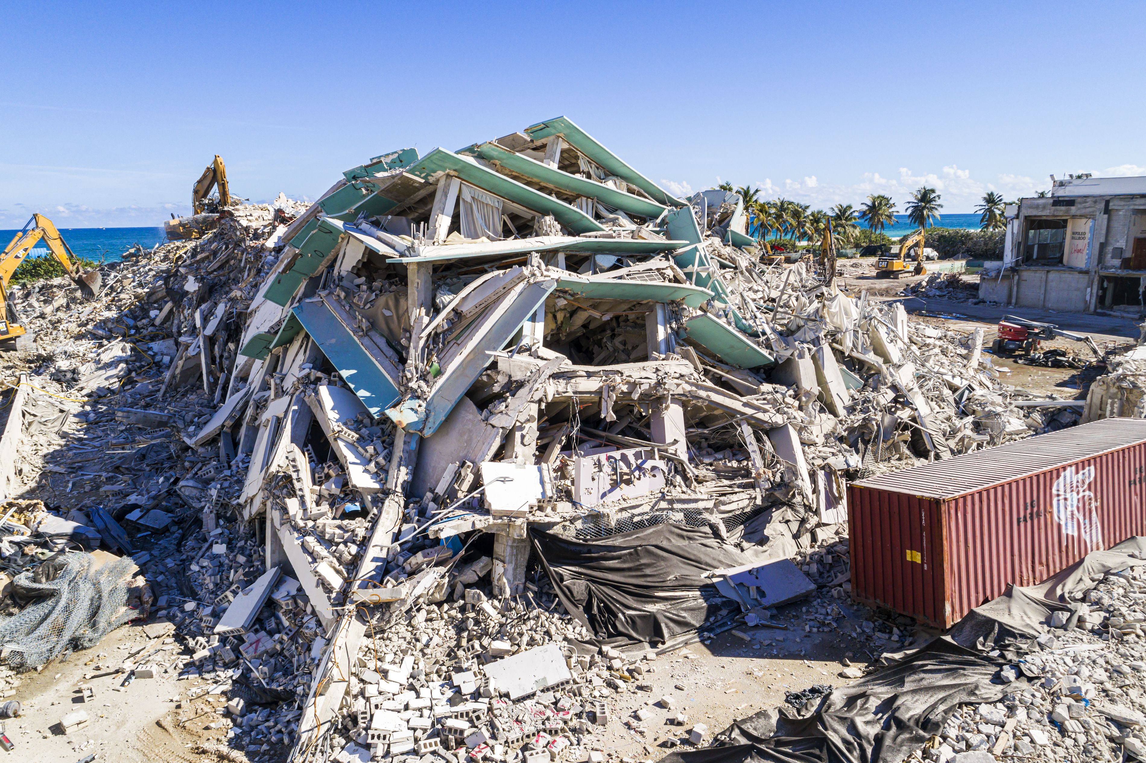 Miami Beach, Florida, Aerial view of historic Deauville Beach Resort hotel after demolition. 