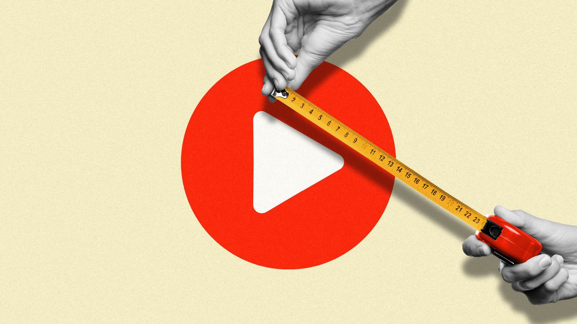 Illustration of someone measuring a play button.