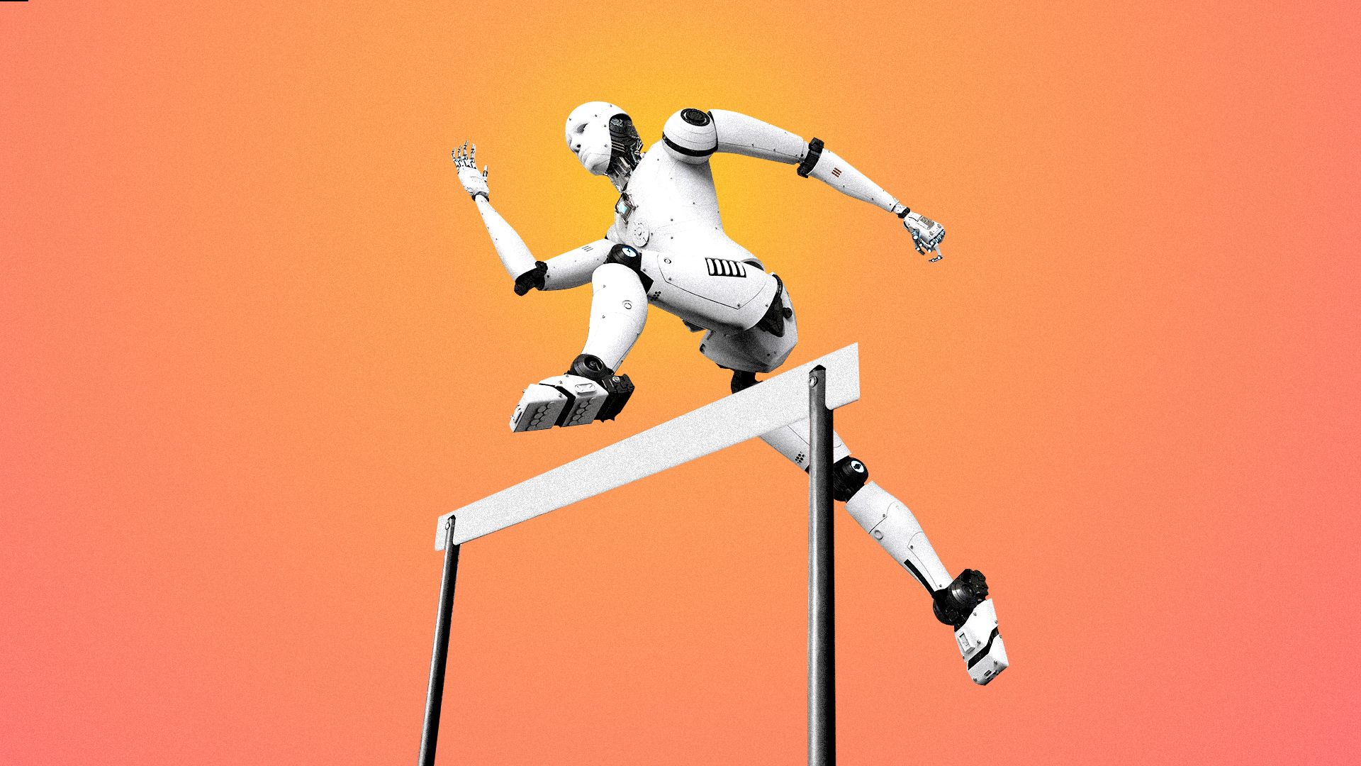 Illustration of a robot jumping over a hurdle