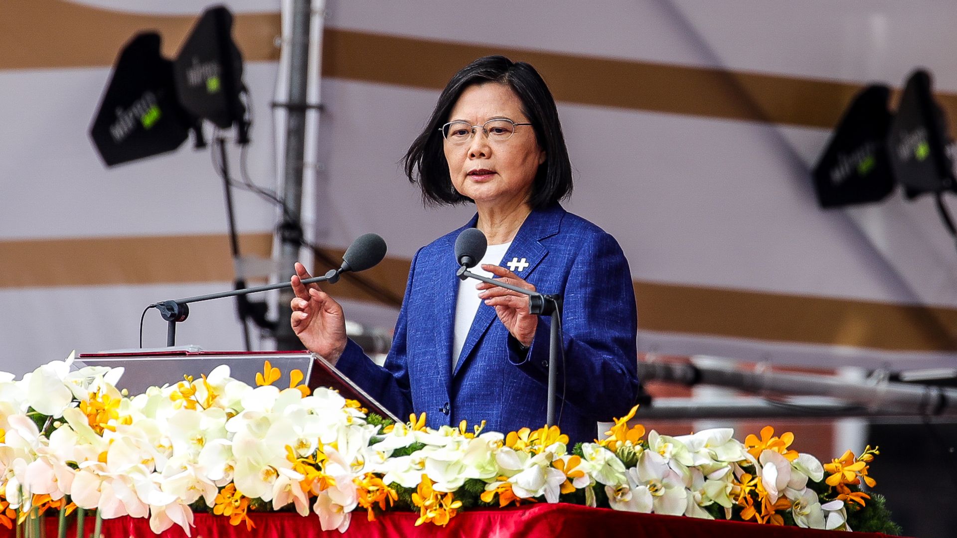 Tsai Ing-wen, Taiwan's president, speaks during the National Day celebration in Taipei, Taiwan, on Sunday, Oct. 10