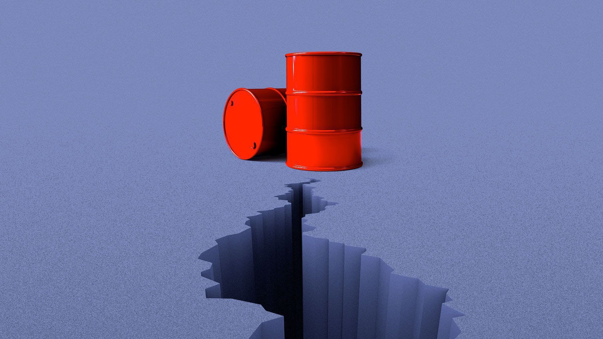 Illustration of a crack in the ground nead two oil barrels