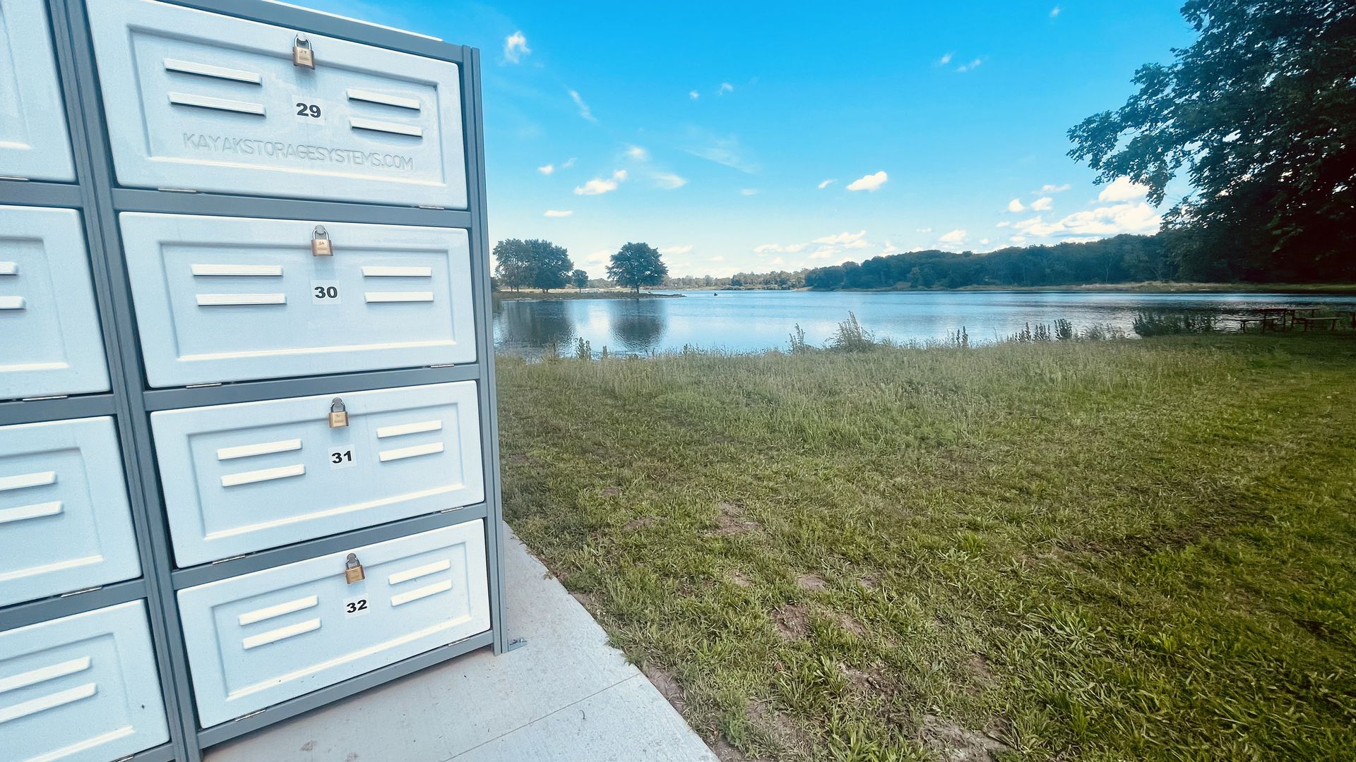 A photo of boat lockers.