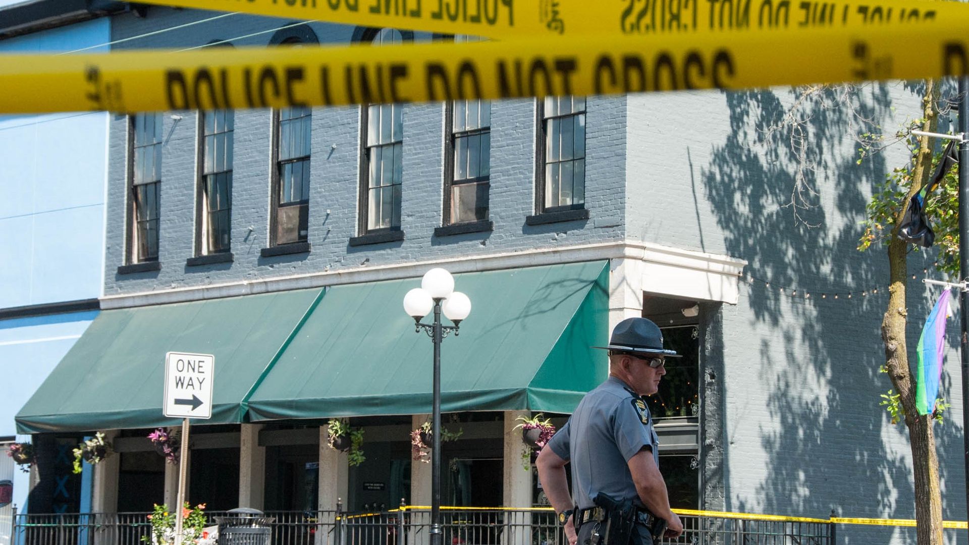 Police officials cordon off the scene after a gunman opened fire on a crowd in Dayton, Ohio, United States on August 4, 2019.