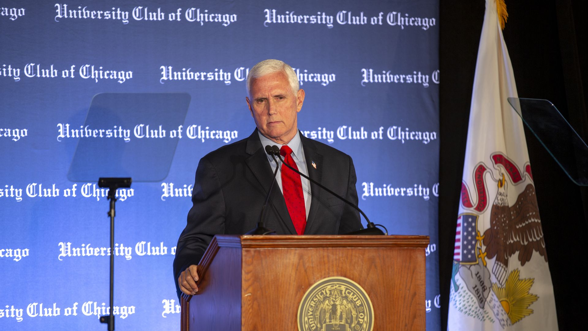 Former Vice President Mike Pence speaks to a crowd of supporters at the University Club of Chicago on June 20, 2022 in Chicago, Illinois. 