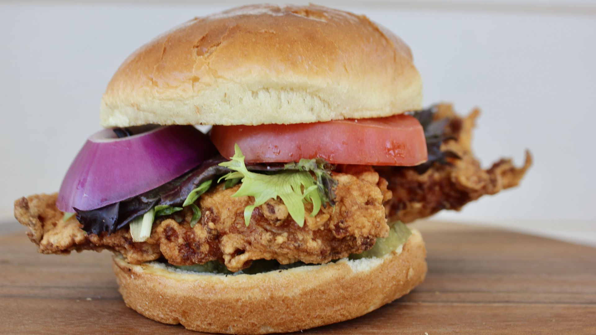 A fried chicken sandwich from Angry Goldfish.