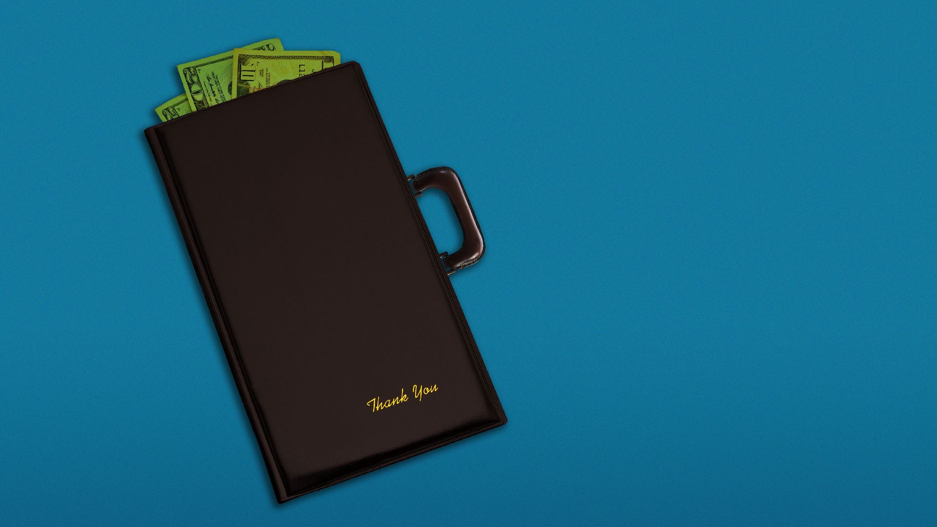 Illustration of a briefcase made out of a restaurant check holder.