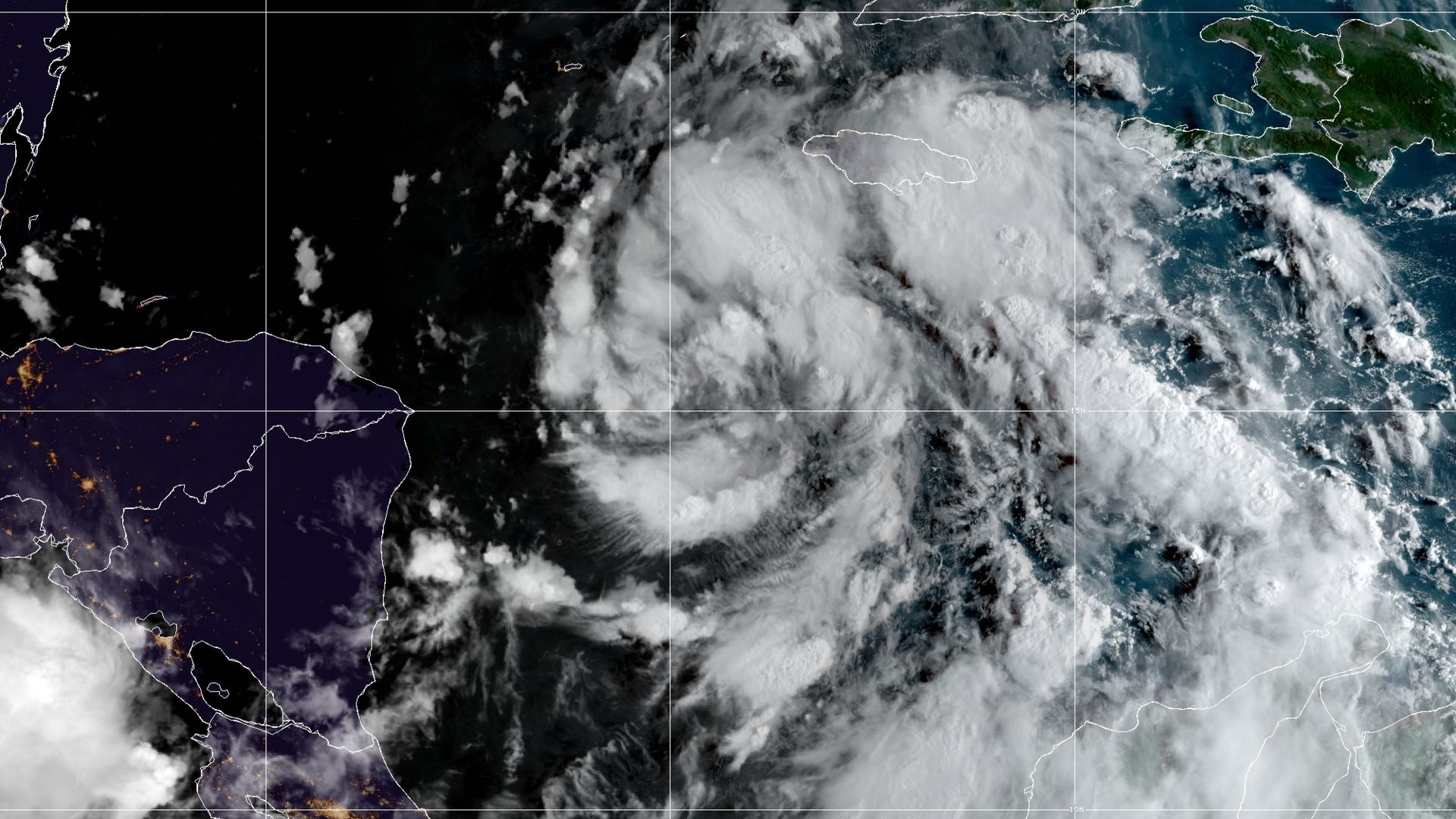 Tropical Storm Ian as photographed via satellite on September 25, 2022 as it approaches the western edge of Cuba.