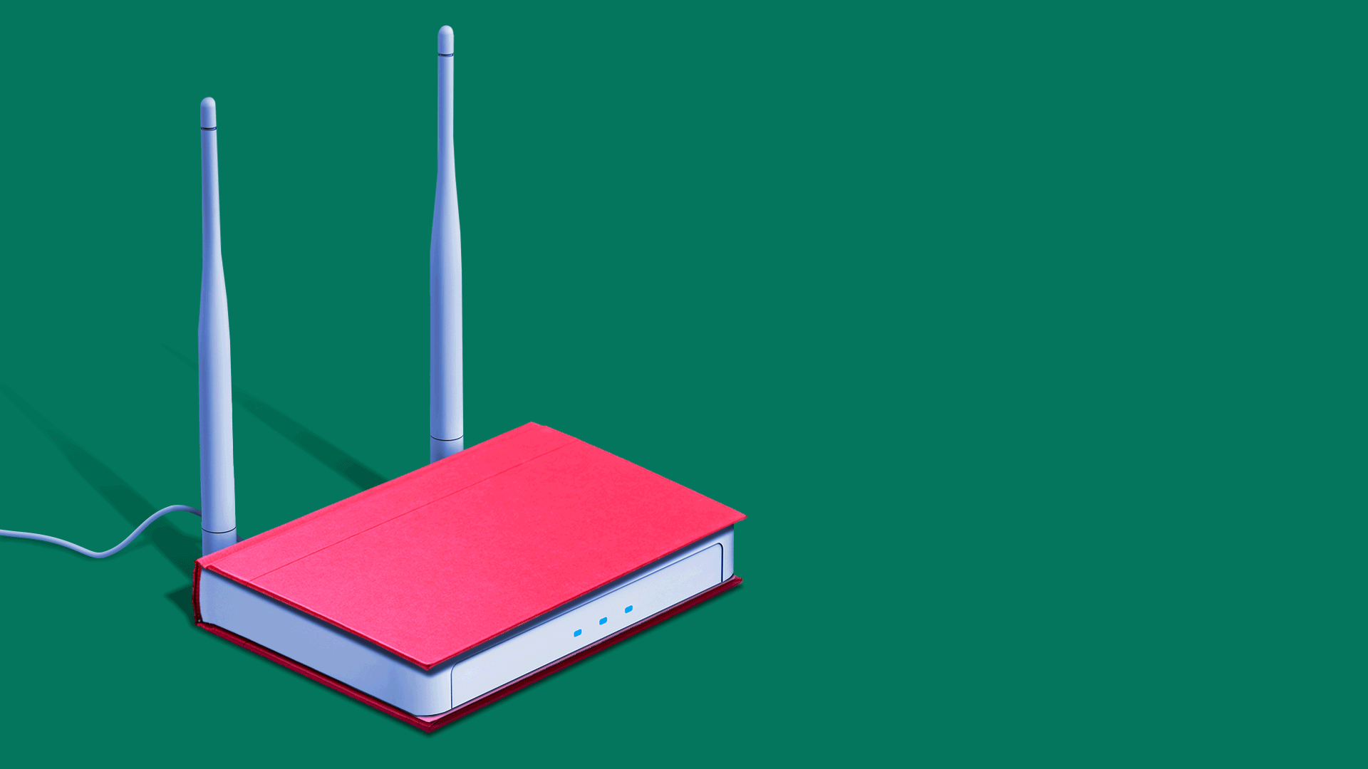 Animated gif of an internet router with a textbook cover on it