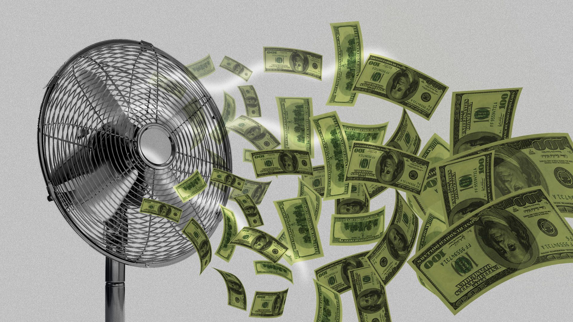 Illustration of a fan blowing cash