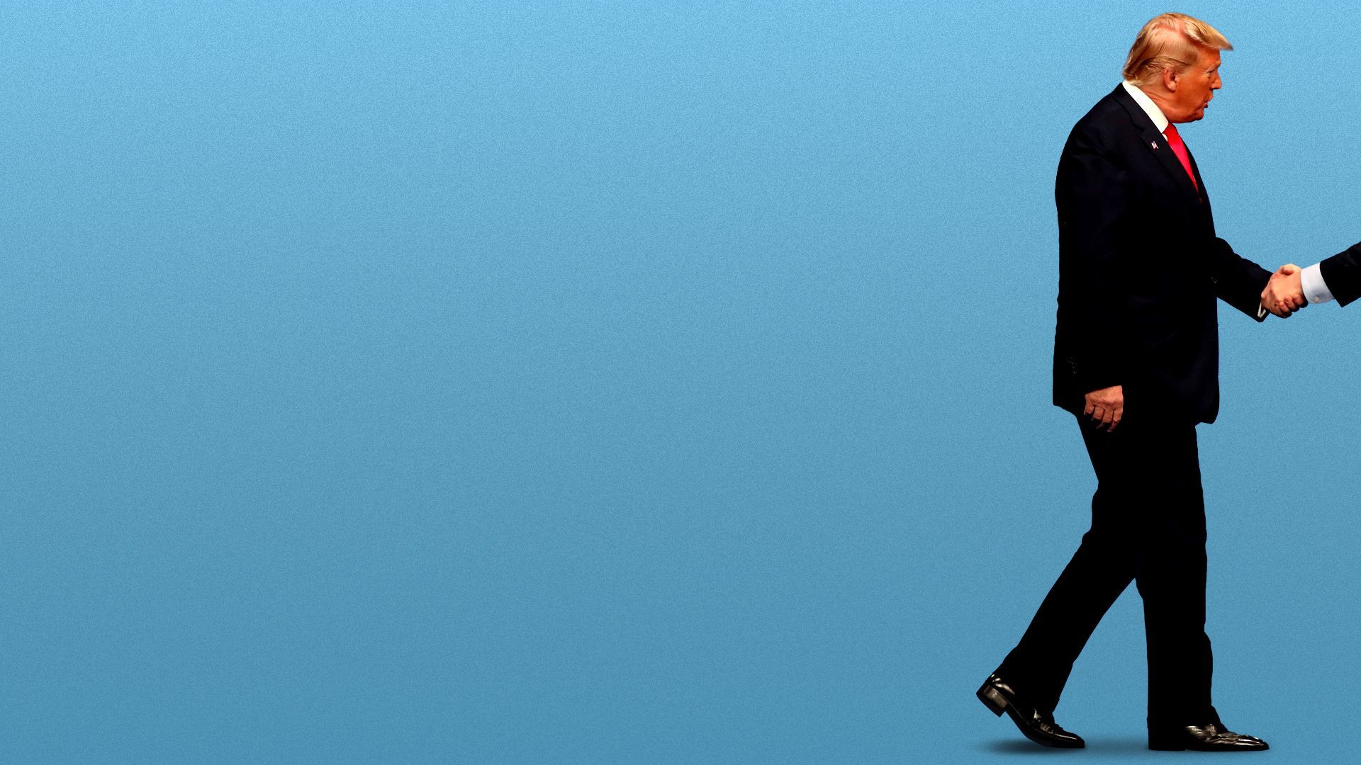 Illustration of former President Donald Trump shaking the hand of a man off-screen