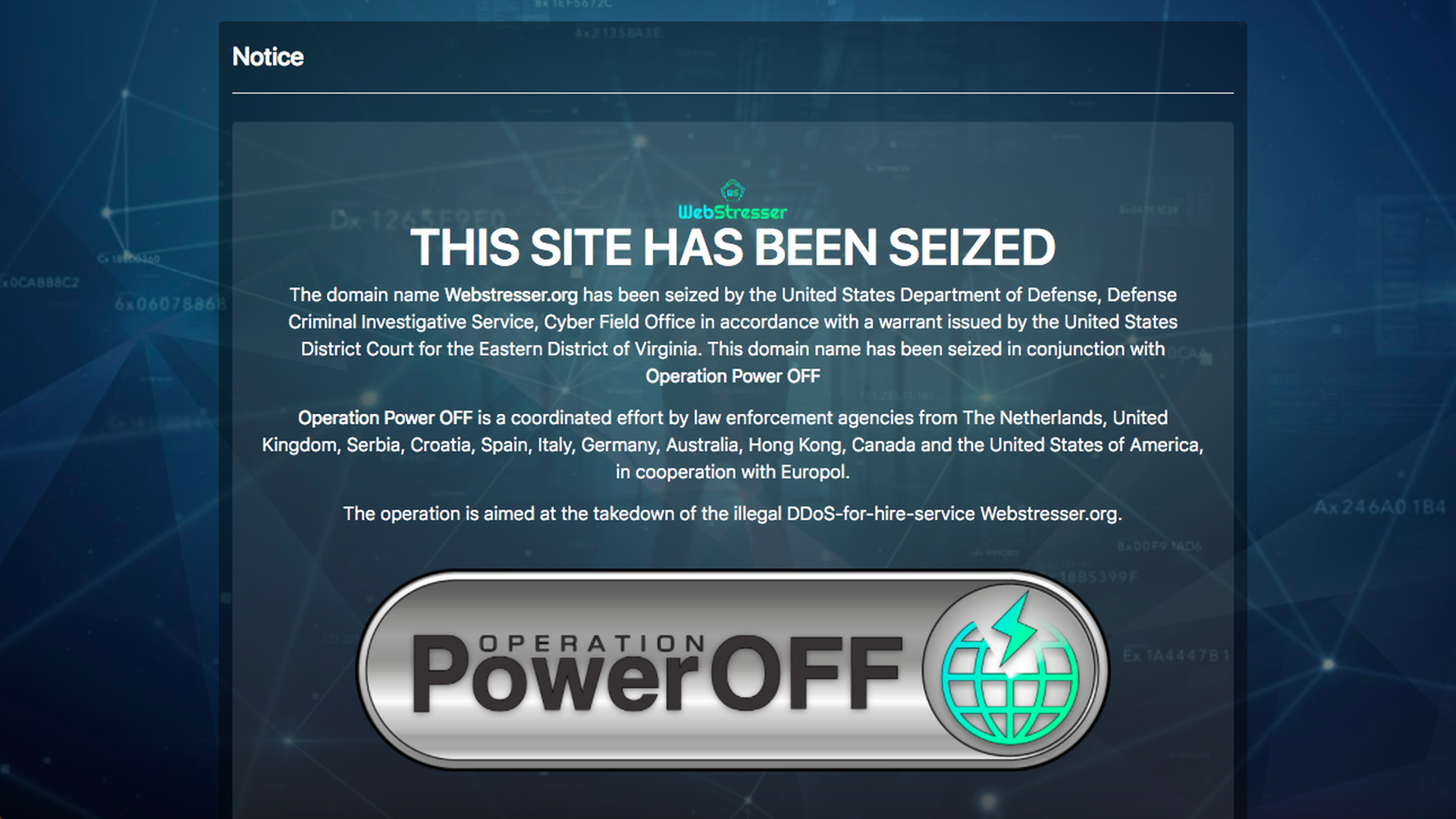 A screenshot of the removal page when visiting Webstresser
