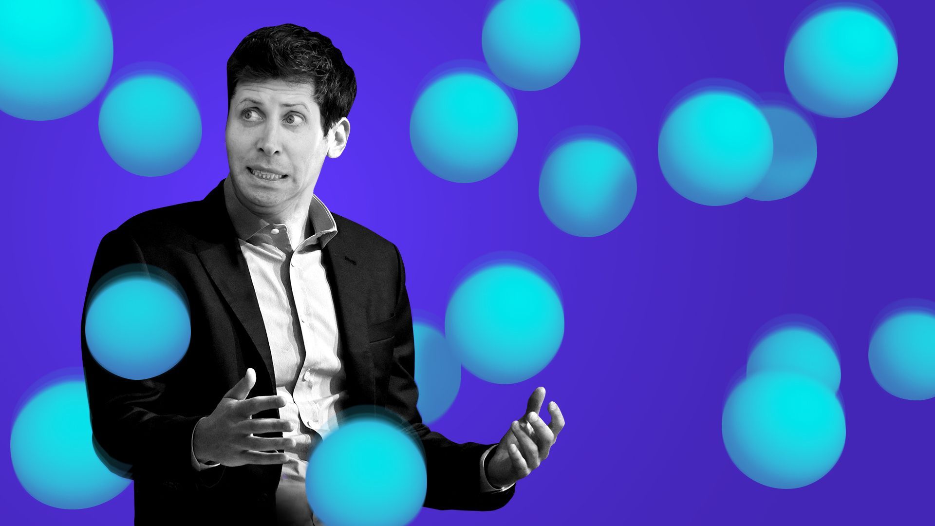 Photo illustration of Sam Altman dropping balls as many more fall all around him.