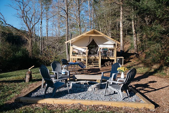 heated creekside glamping exterior