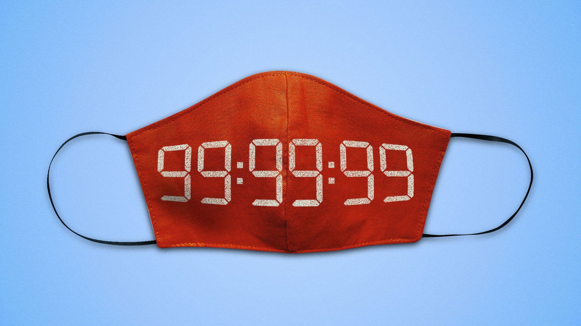 Illustration of a face mask with an alarm clock set to 99:99:99