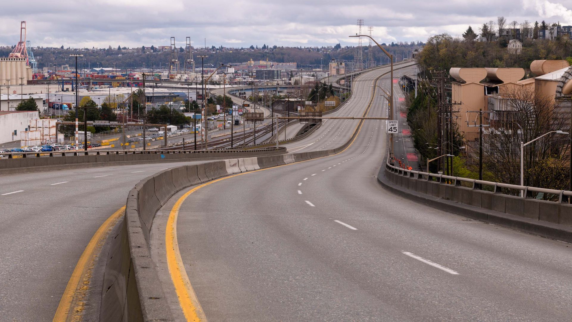 A view of the West Seattle Bridge with no cars.