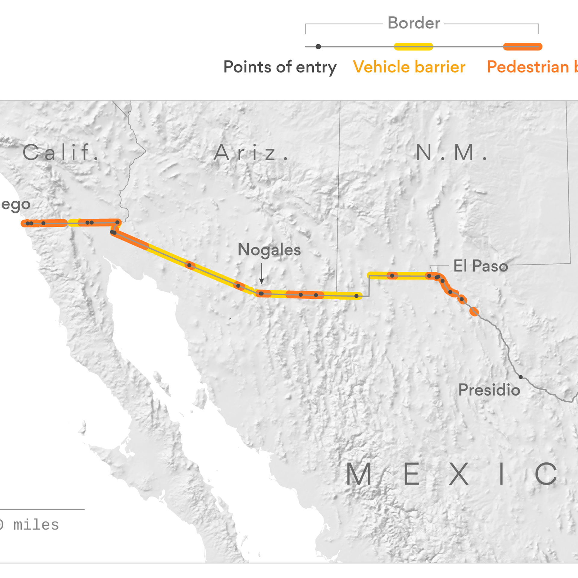 Mexican Border Fence Map 8461