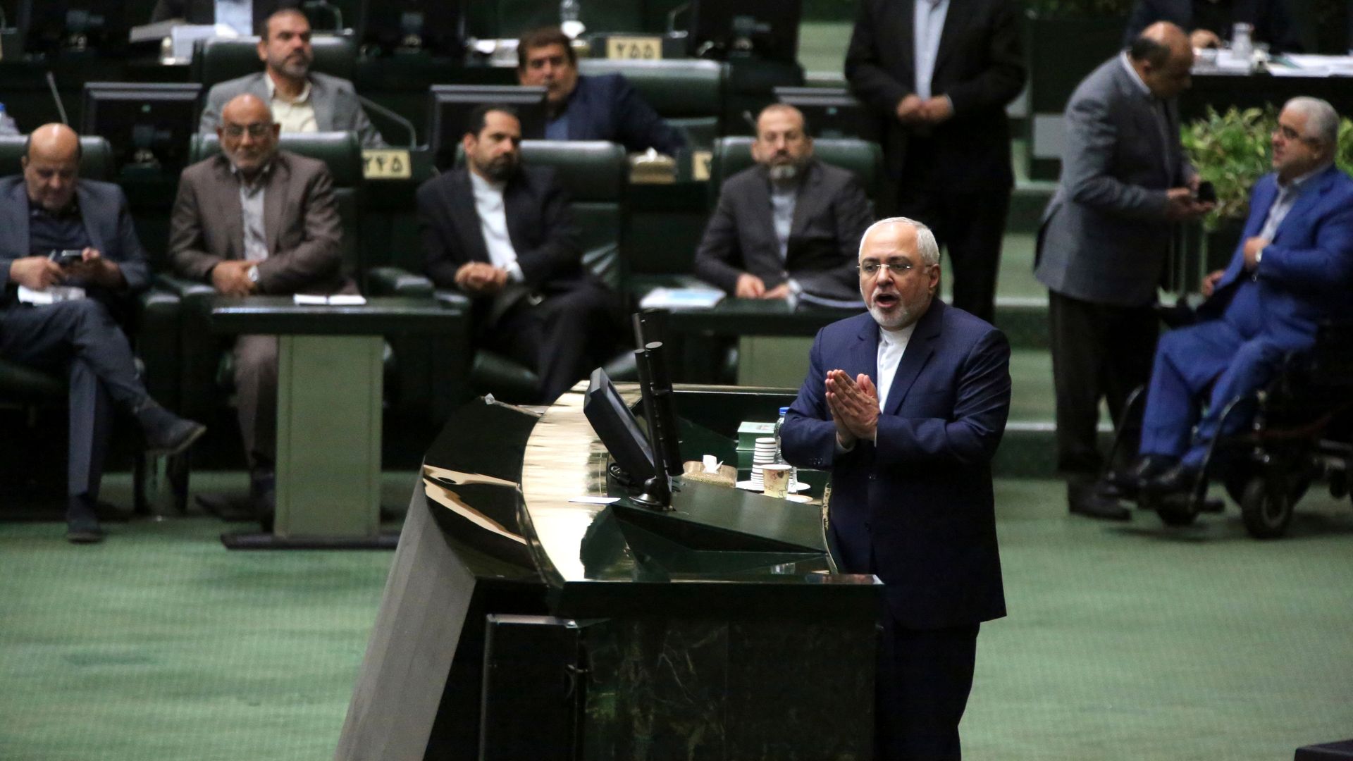  Iran's Foreign Minister Mohammad Javad Zarif delivers a speech to the parliament in Tehran on October 7, 2018, over the a bill to counter terrorist financing.