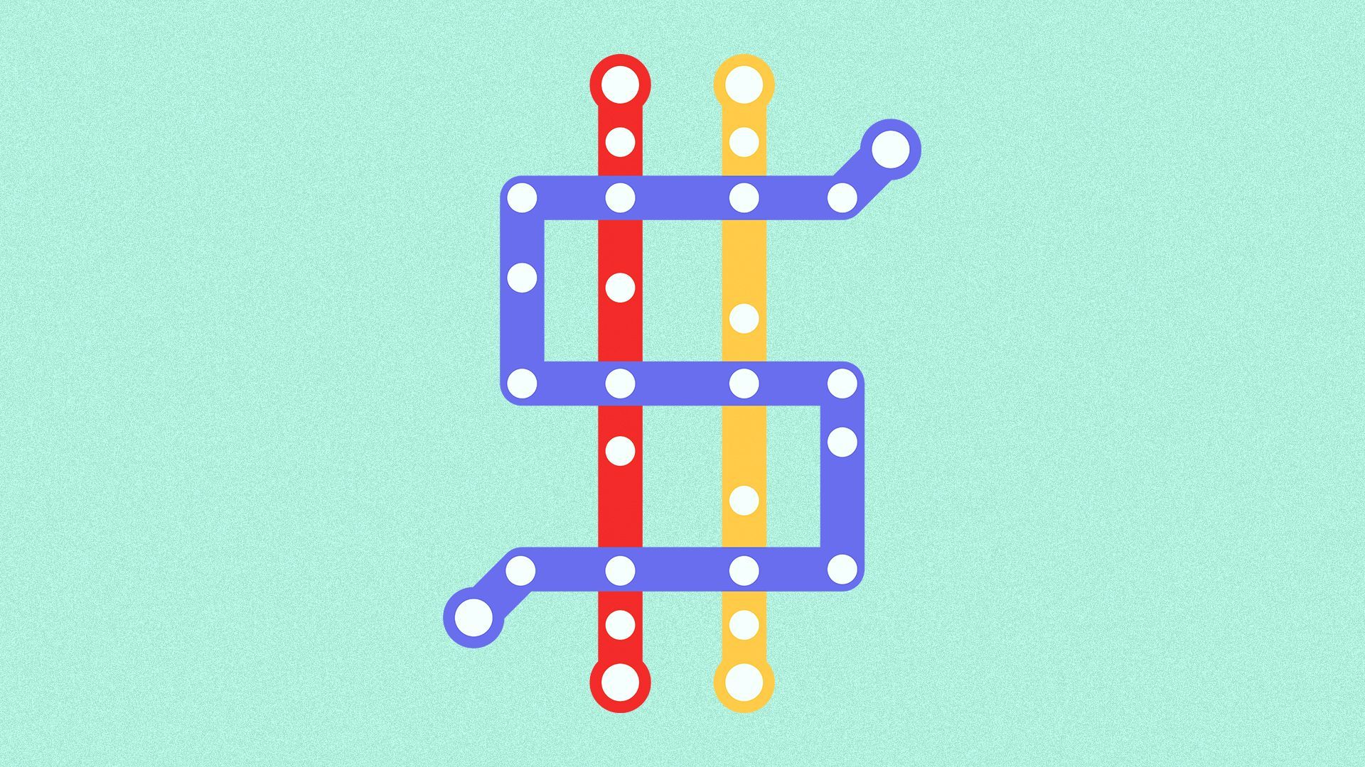 Illustration of a dollar sign made out of train line maps.