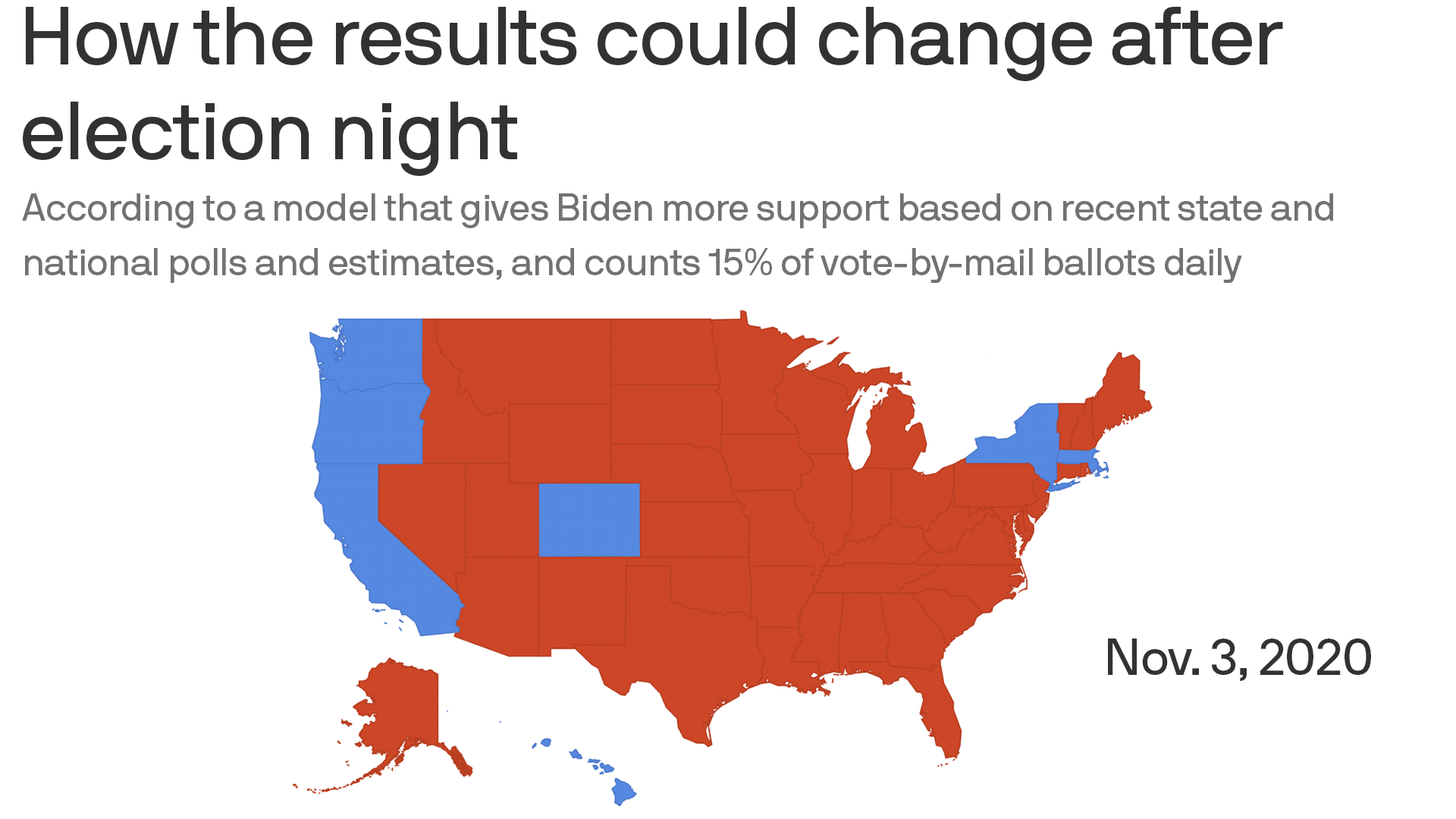 Animated GIF of a map of showing how the results could change after election night