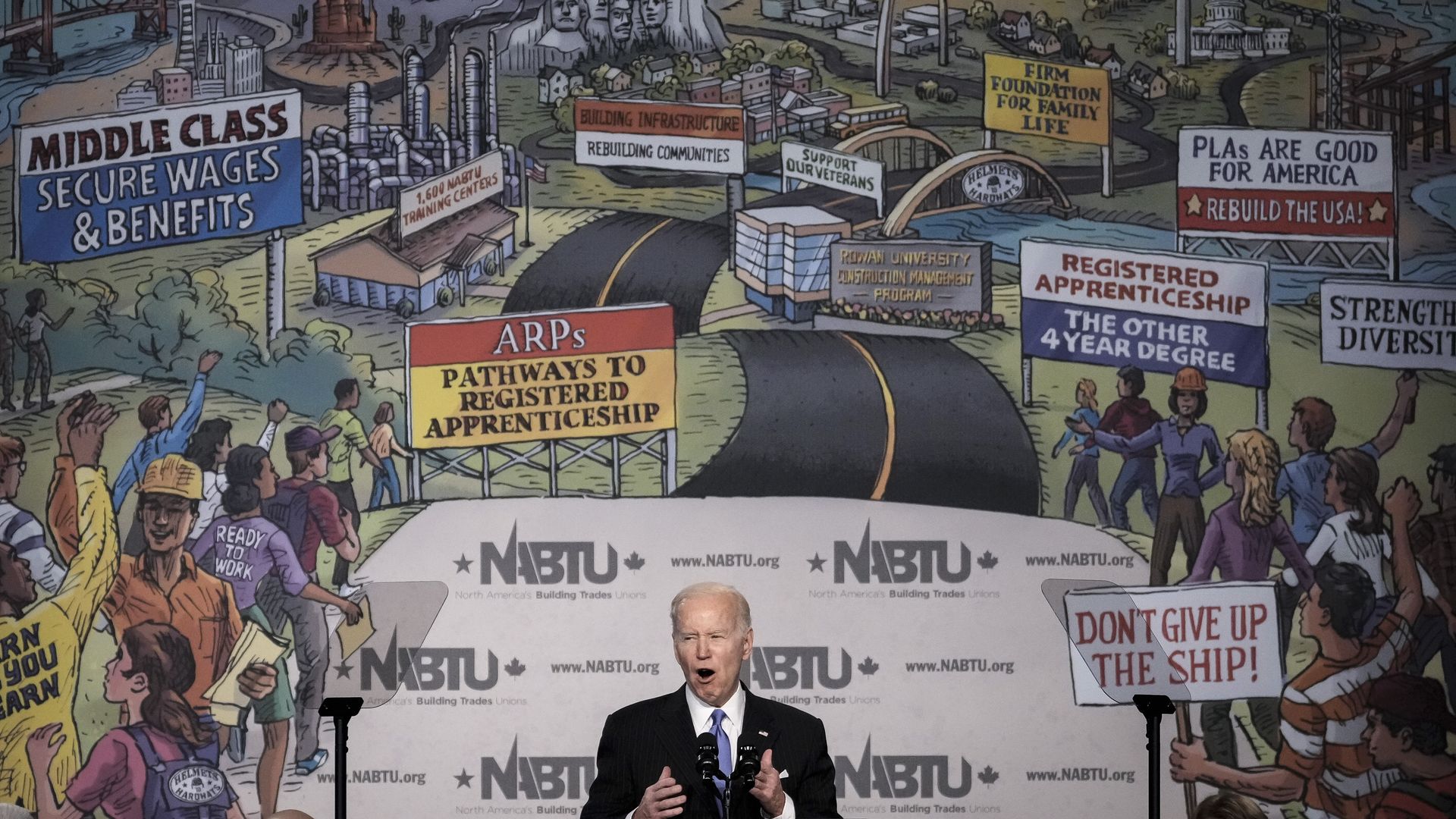Biden at the NABTU conference on Wednesday. 