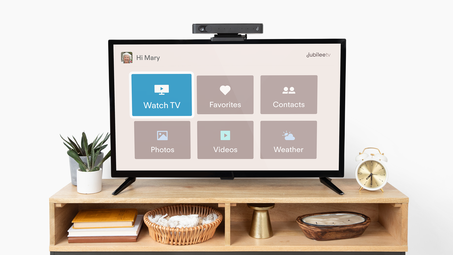 JubileeTV's simplified smart TV interface for seniors.