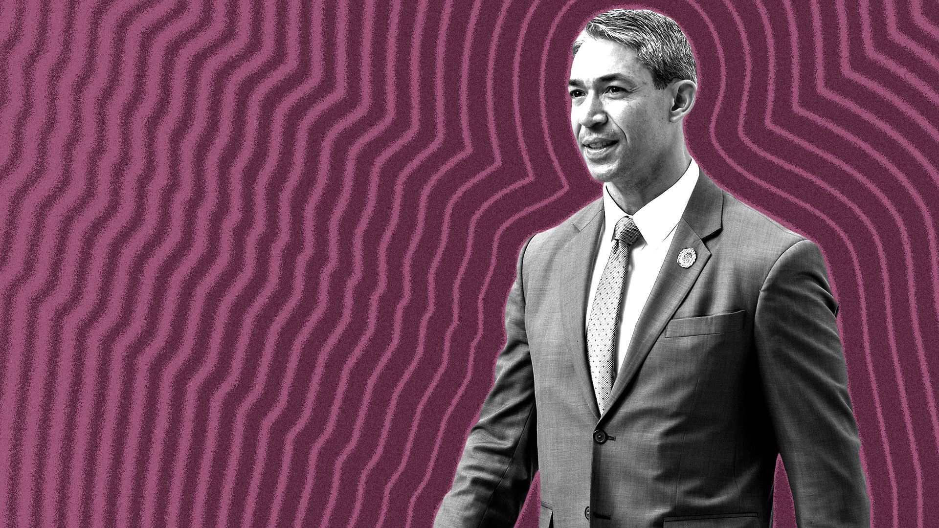 Photo illustration of San Antonio Mayor Ron Nirenberg with lines radiating from him.