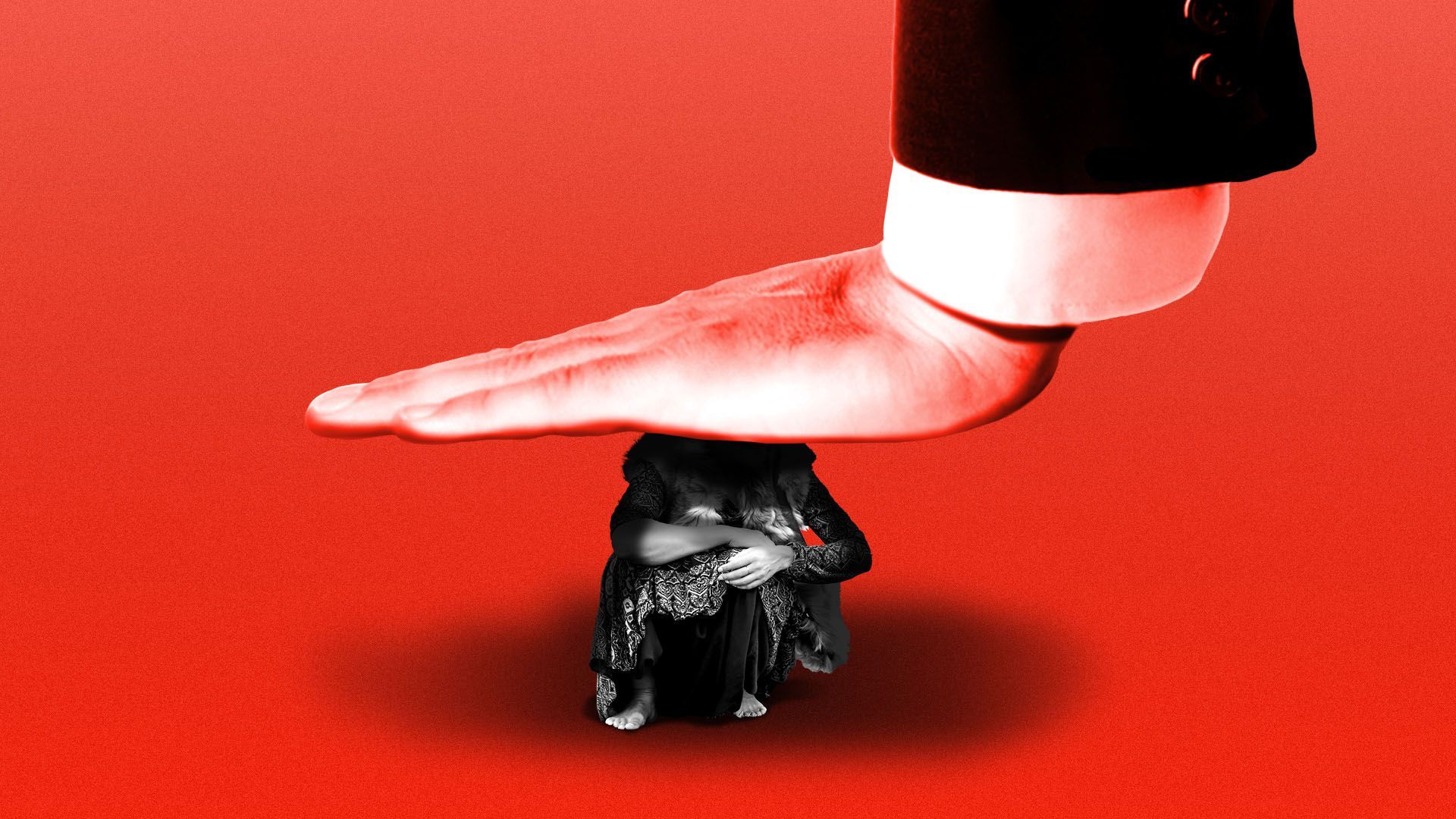 Illustration of a woman being pushed down by a giant hand