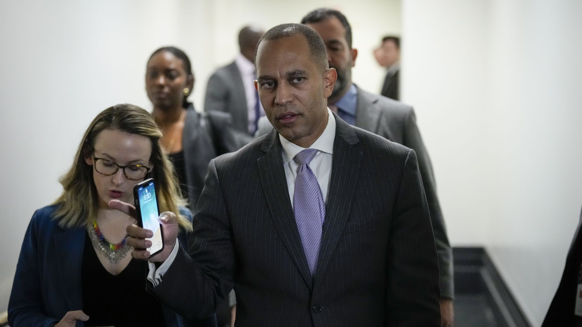 Hakeem Jeffries walking in the halls of the Capitol
