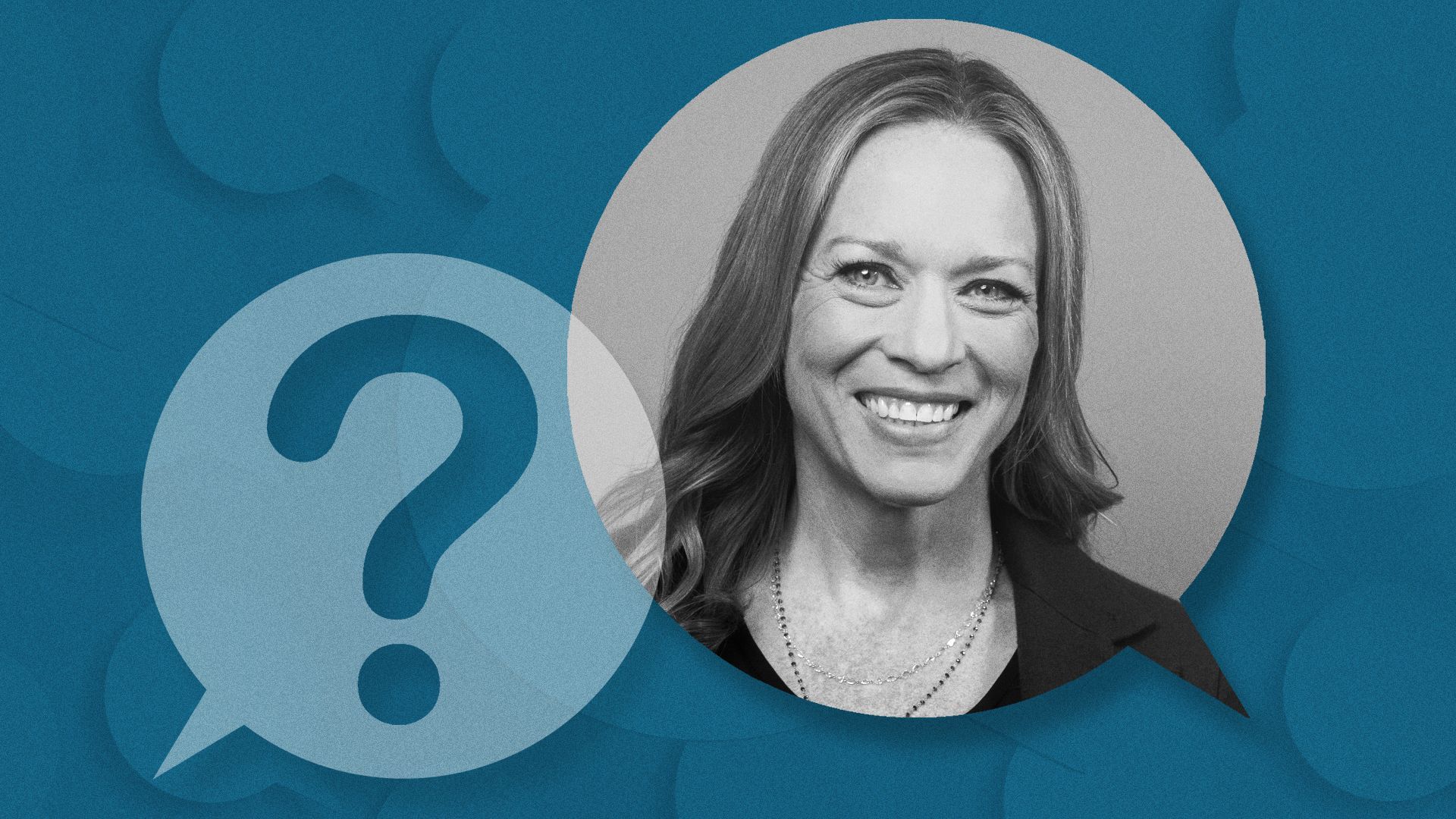 Photo illustration of two talk bubbles, with Kelly Merryman Hoogstraten on the right.