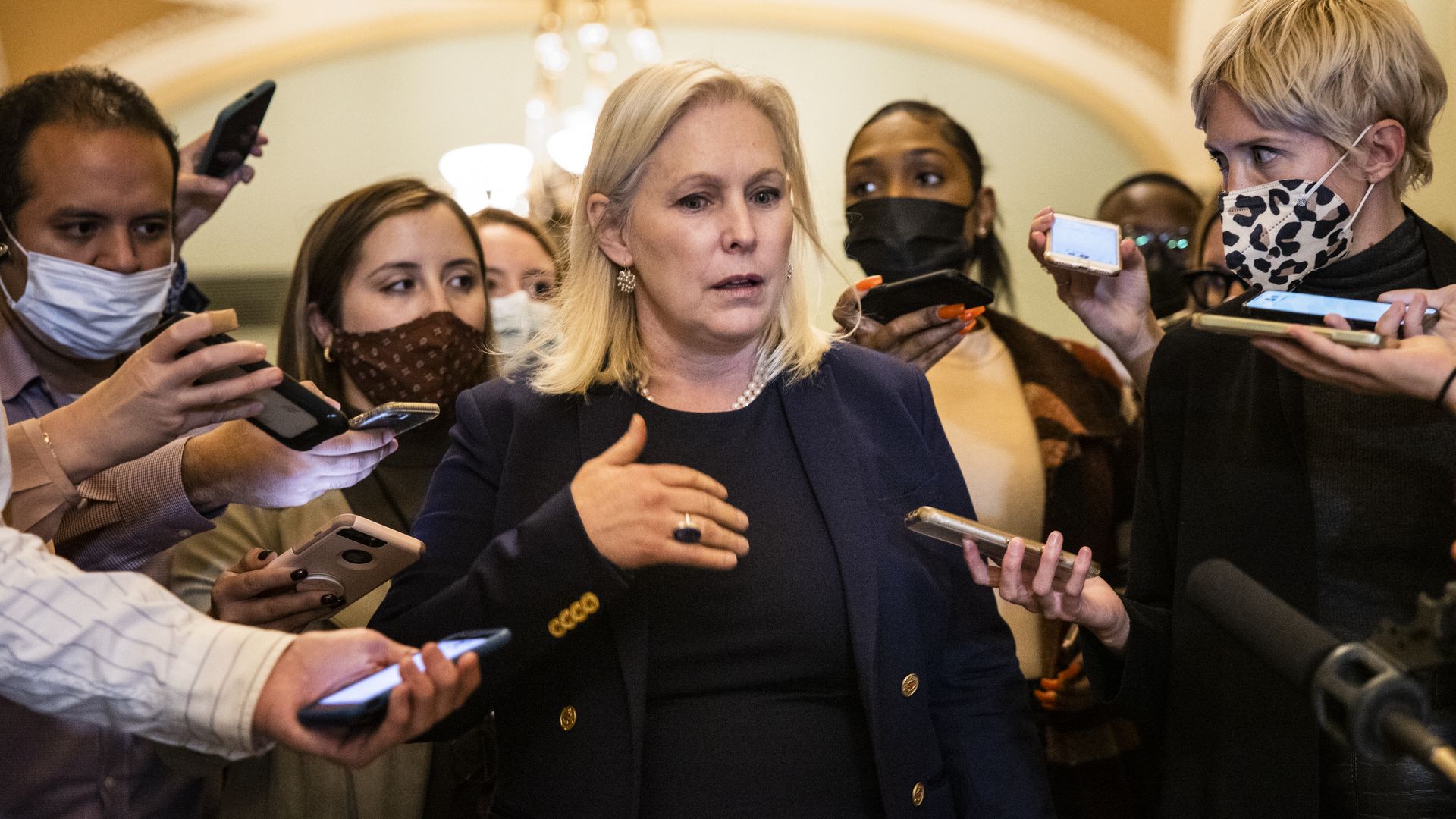 Sen. Kirsten Gillibrand speaks with reporters at the U.S. Capitol