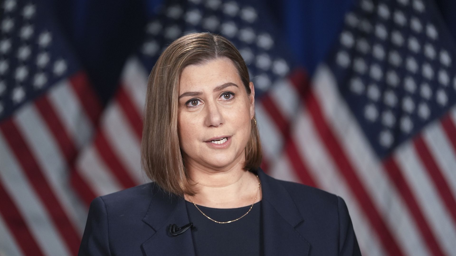 Sen. Elissa Slotkin (D-MI) rehearses the Democratic response to President Donald Trump's address to a joint session of Congress on March 4, 2025 in Wyandotte, Michigan.