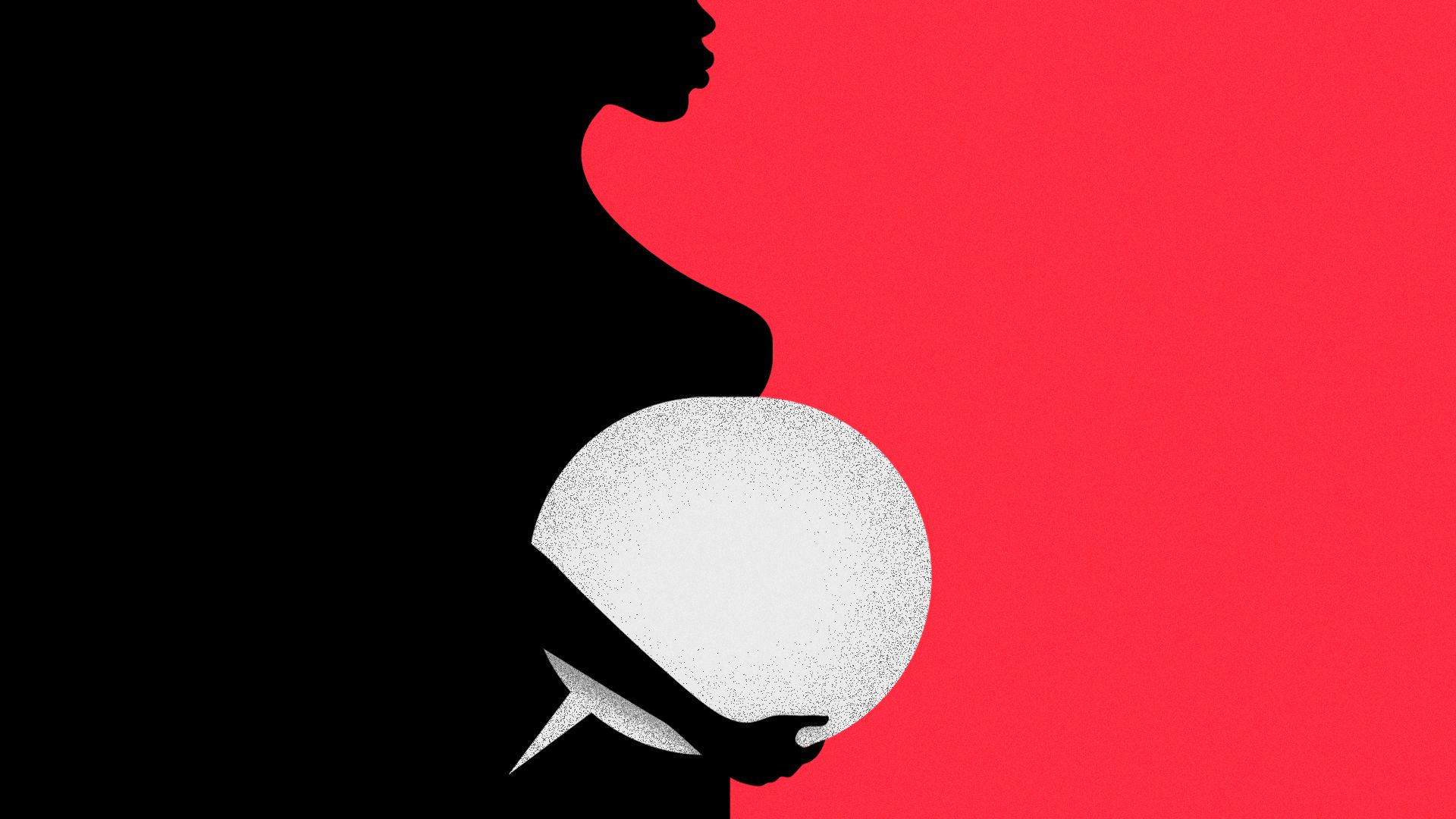 Illustration of a pregnant woman holding a speech bubble in front of her stomach.