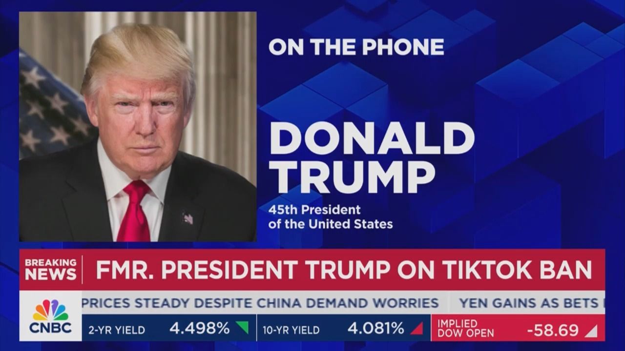A screenshot of former President Trump dialing into CNBC.
