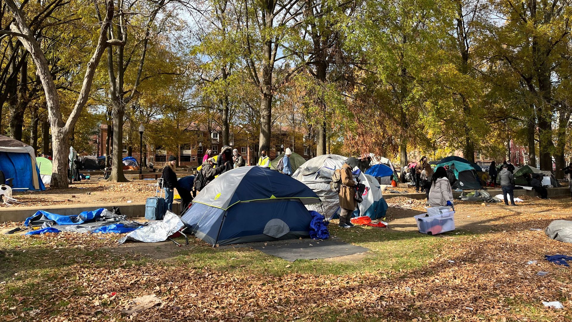 An encampment inside Allen Park in Truxton Circle. Photo: Cuneyt Dil/Axios
