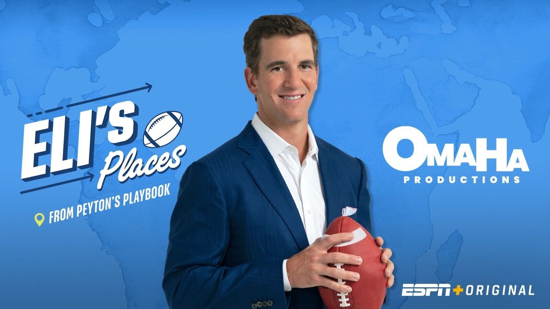 Eli Manning and his show's logo.