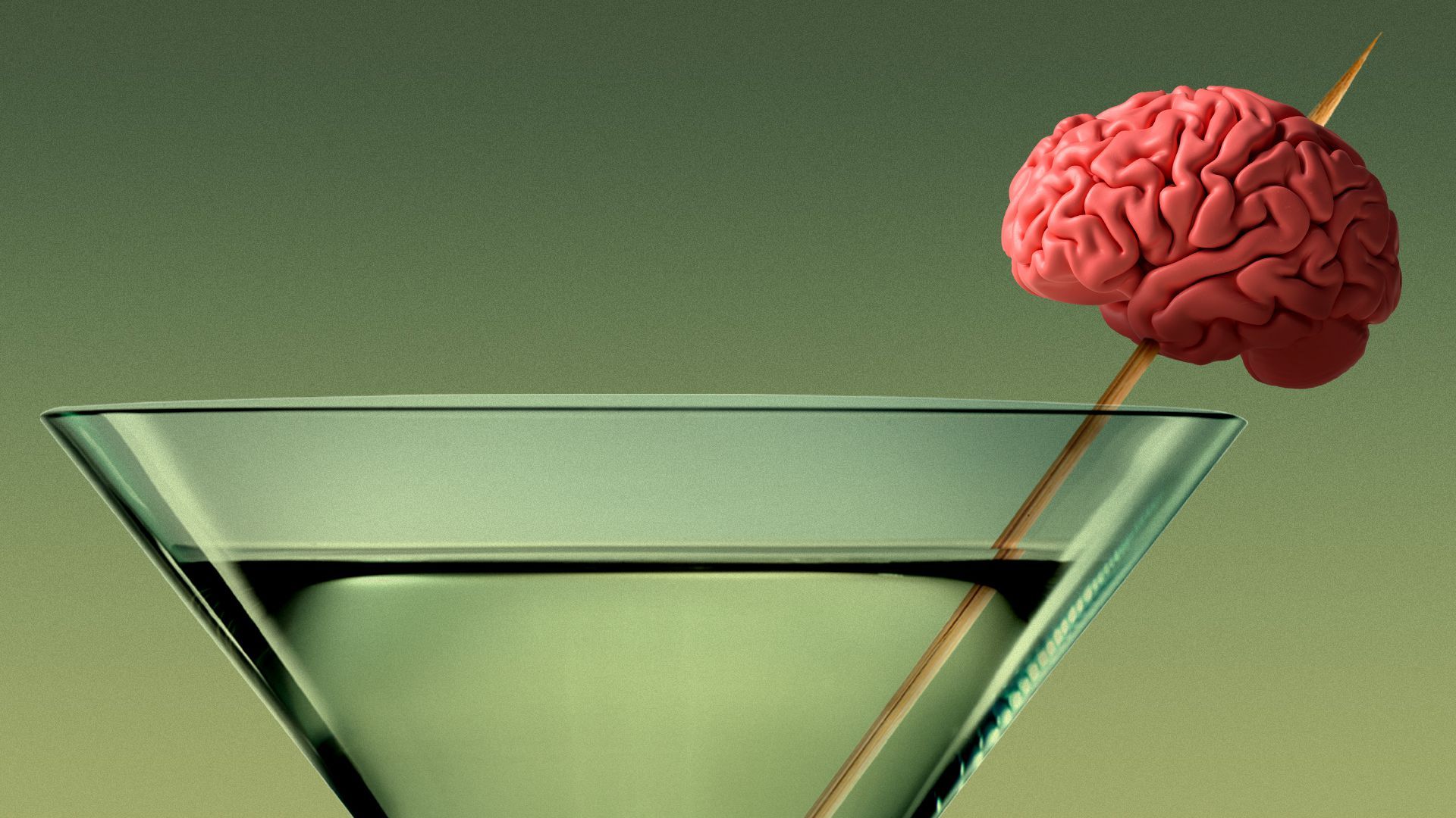 Illustration of a martini glass with a brain on a skewer instead of an olive.