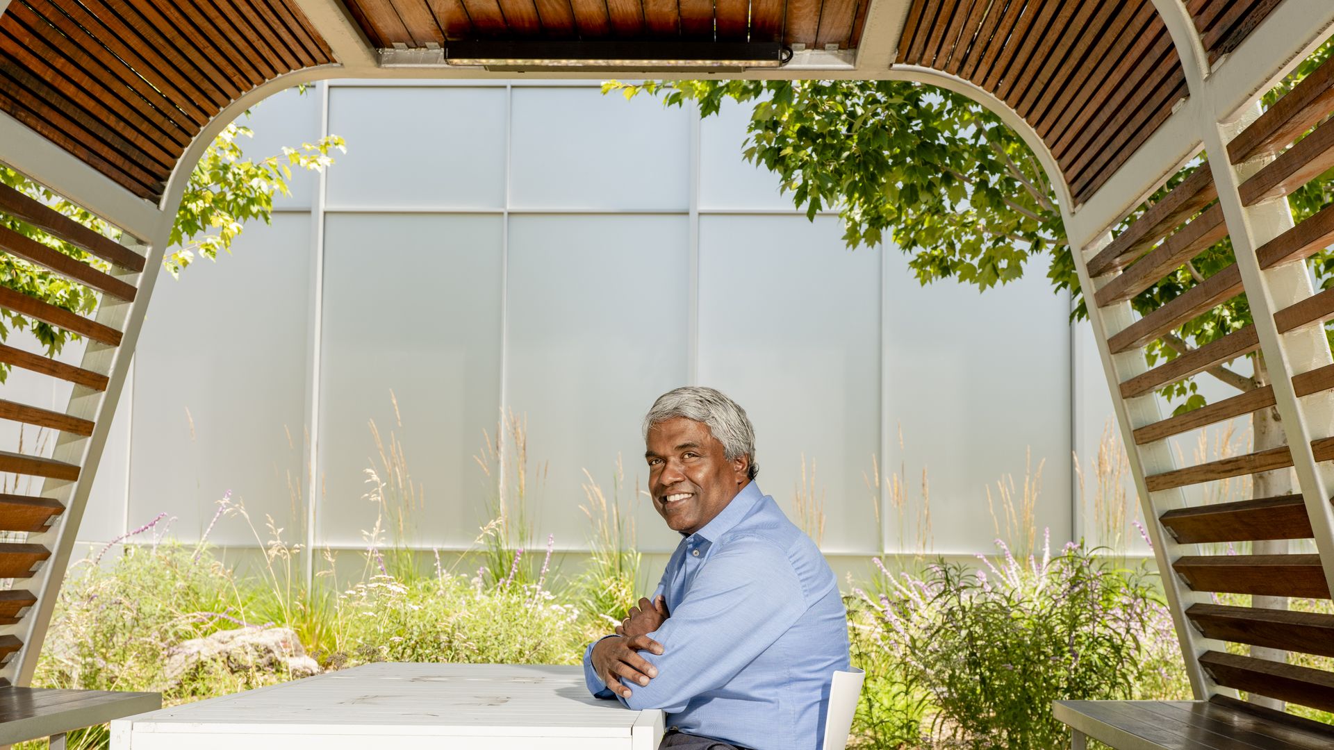 Google CEO Thomas Kurian seated outside Google's Silicon Valley headquarters