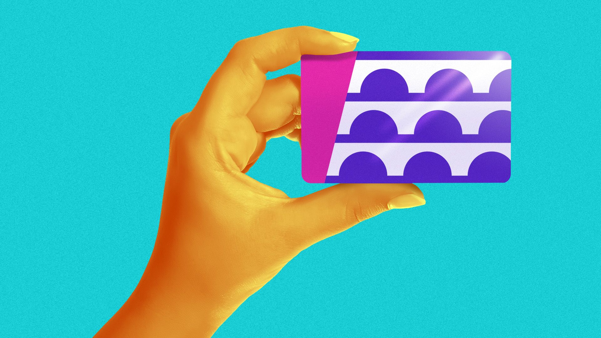 Illustration of a hand holding an ID with the Des Moines flag on it