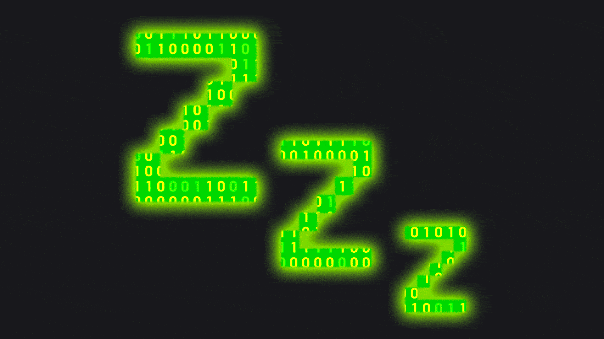 Illustration of 3 Zs with binary code scrolling in each letter