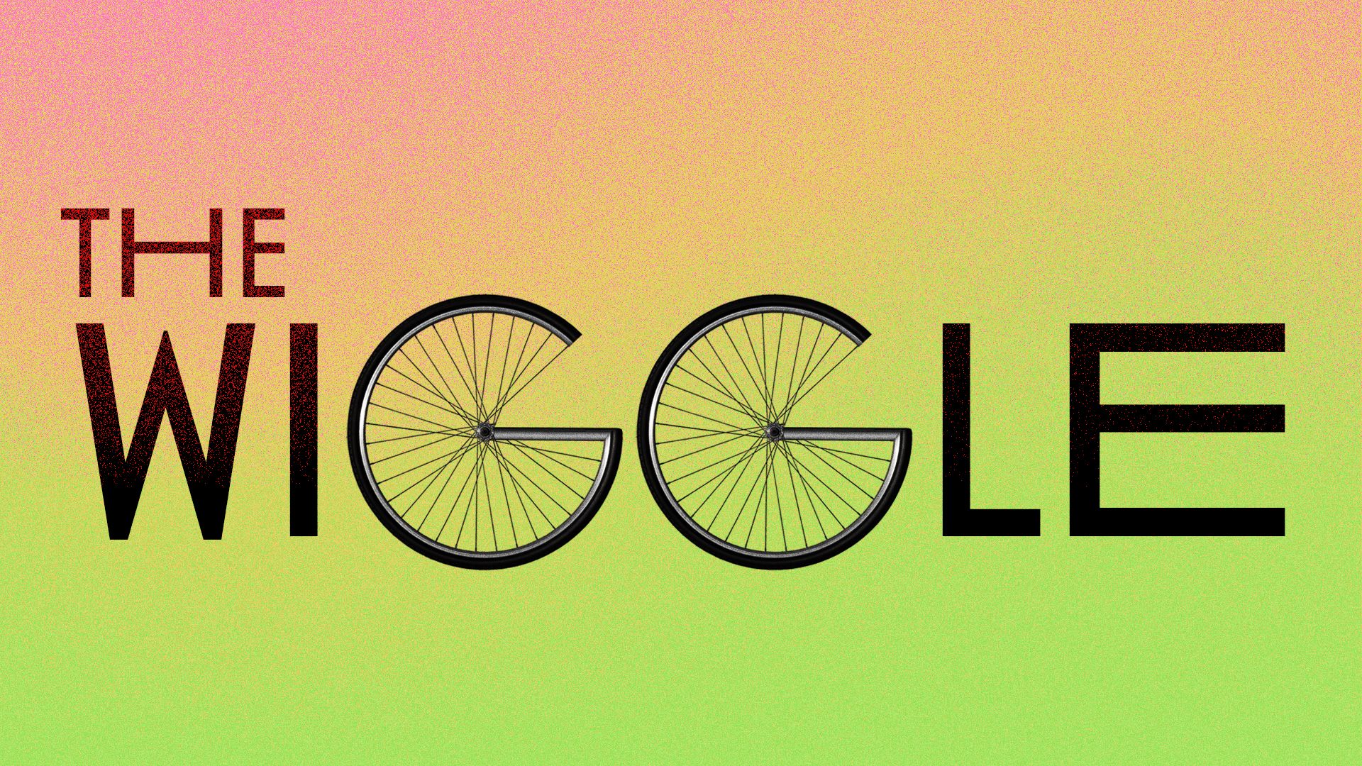 Illustration of "The Wiggle" with the G's replaced with bike wheels.