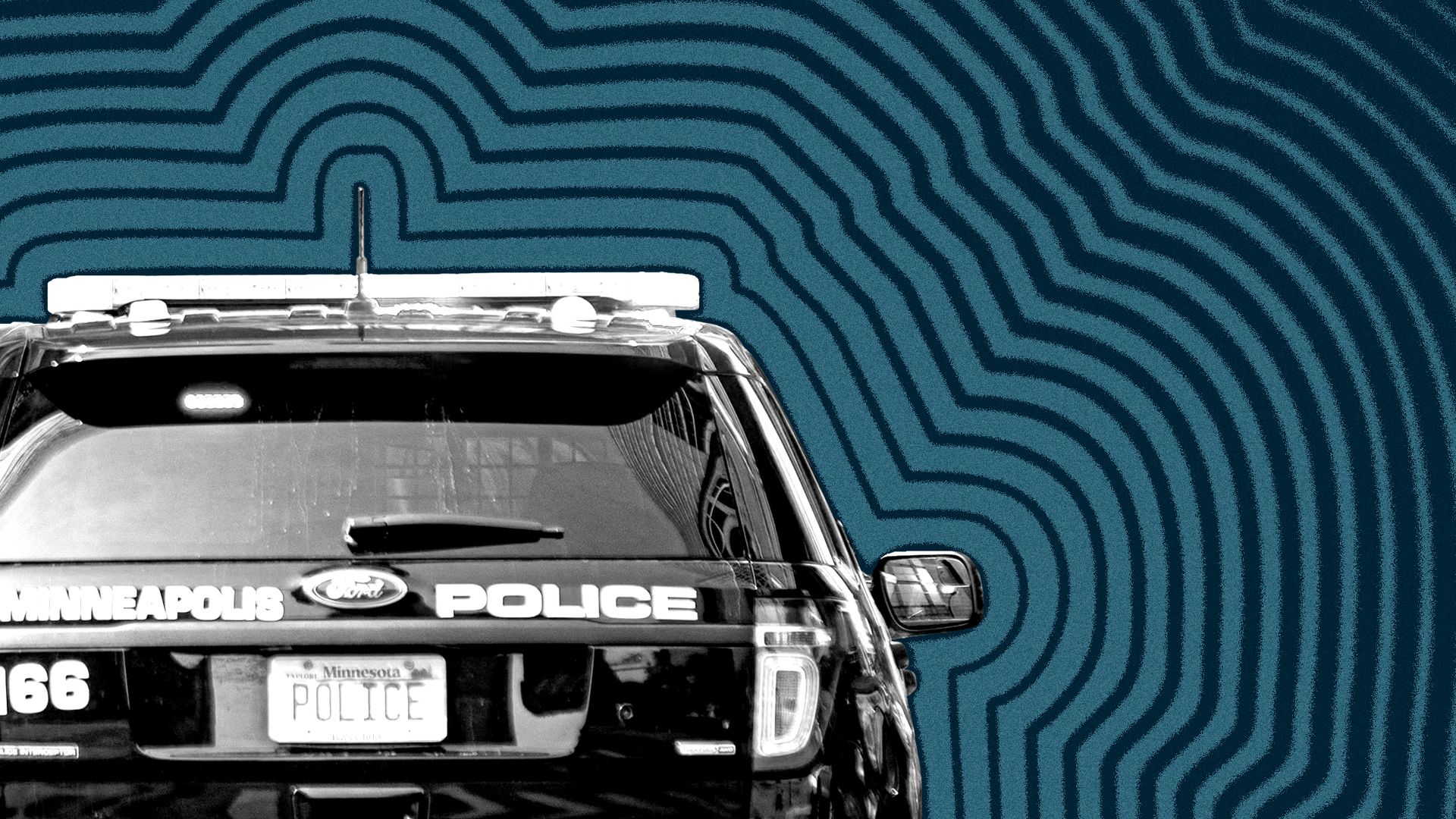 Photo illustration of a Minneapolis Police cruiser with lines radiating from it. 