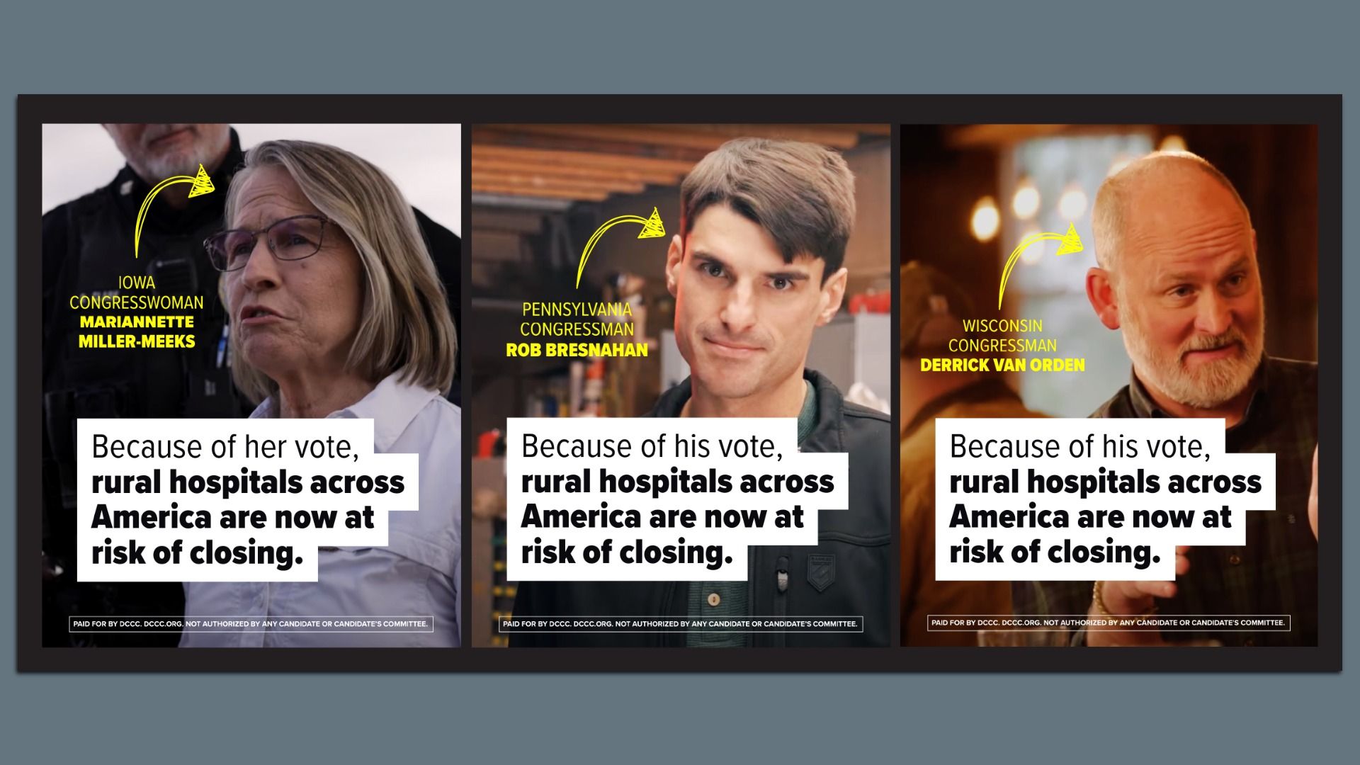 DCCC running ads against GOP lawmakers saying their vote could contribute to rural hospitals closing.