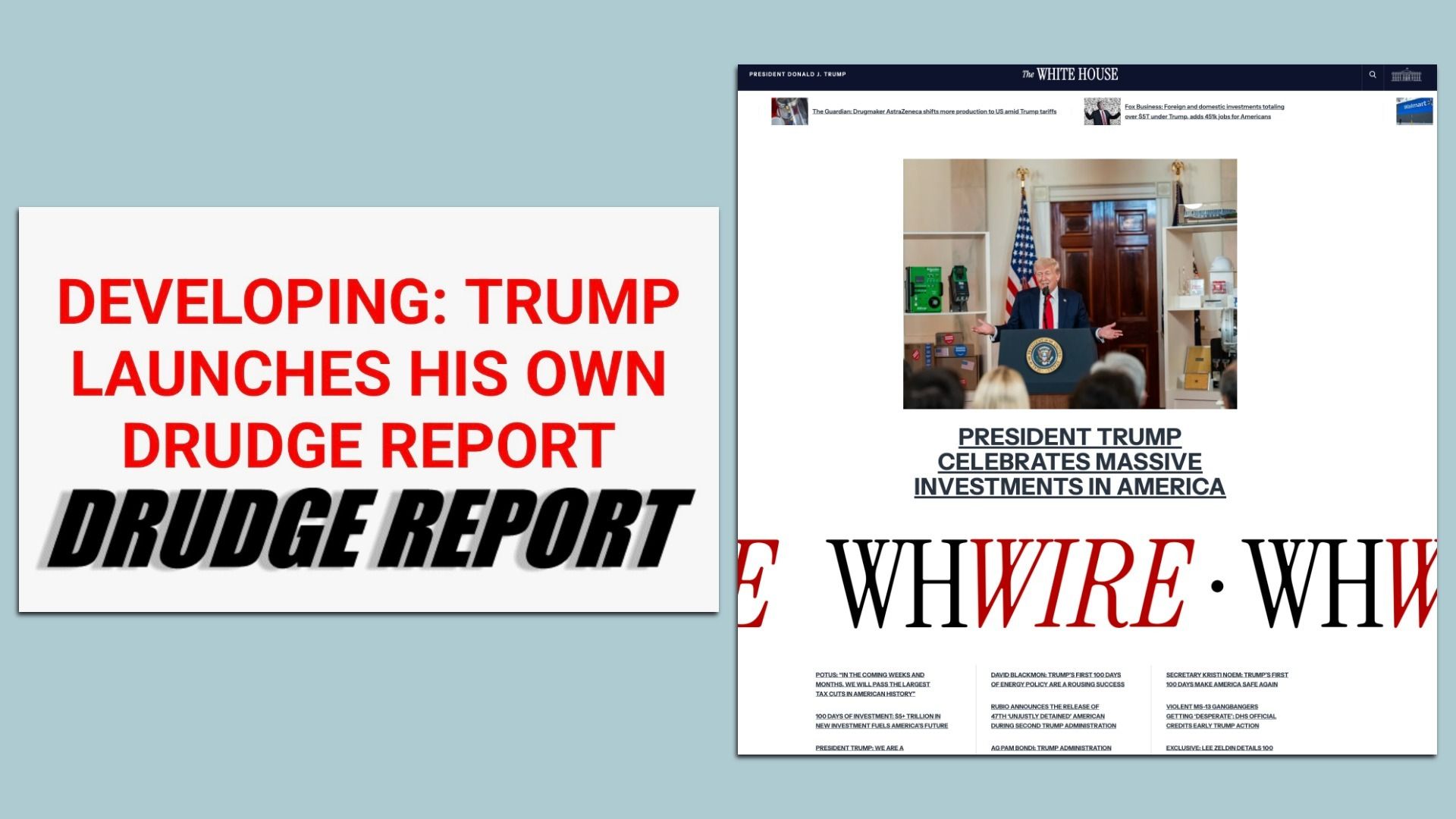A collage of Drudge and WH Wire web pages